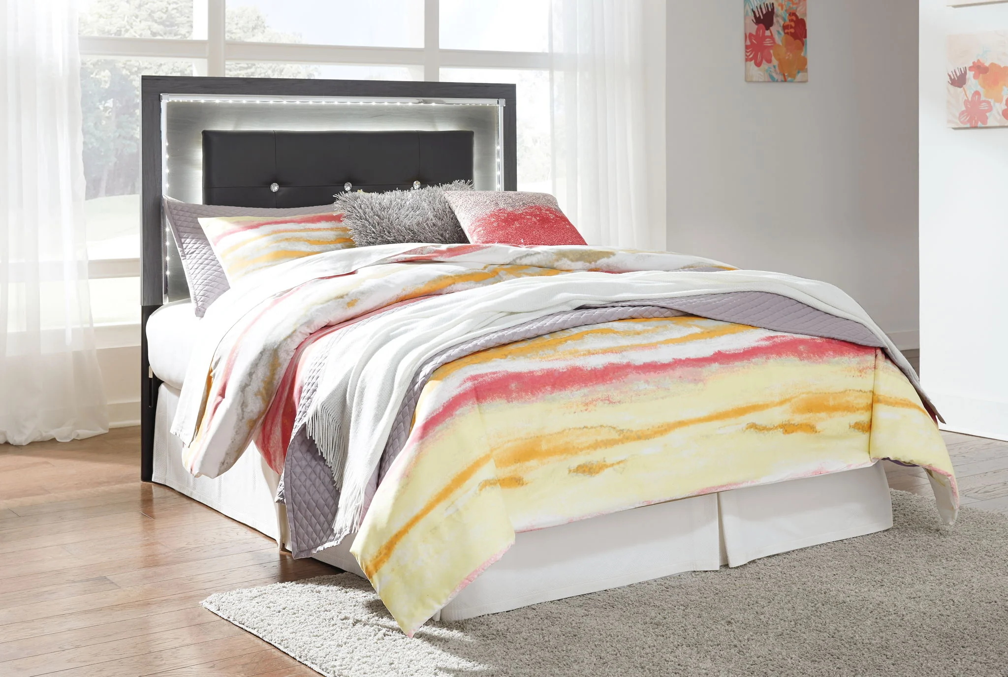 Lodanna - Gray - Full Upholstered Panel Headboard With Bolt On Bed Frame - Image 2