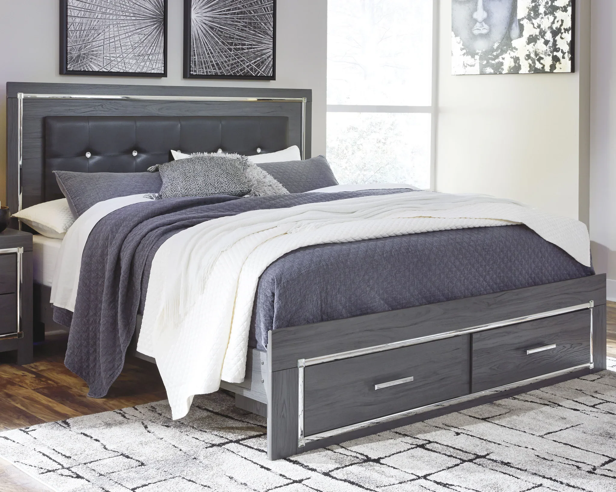 Lodanna - Gray - King Panel Bed With 2 Storage Drawers - Image 2