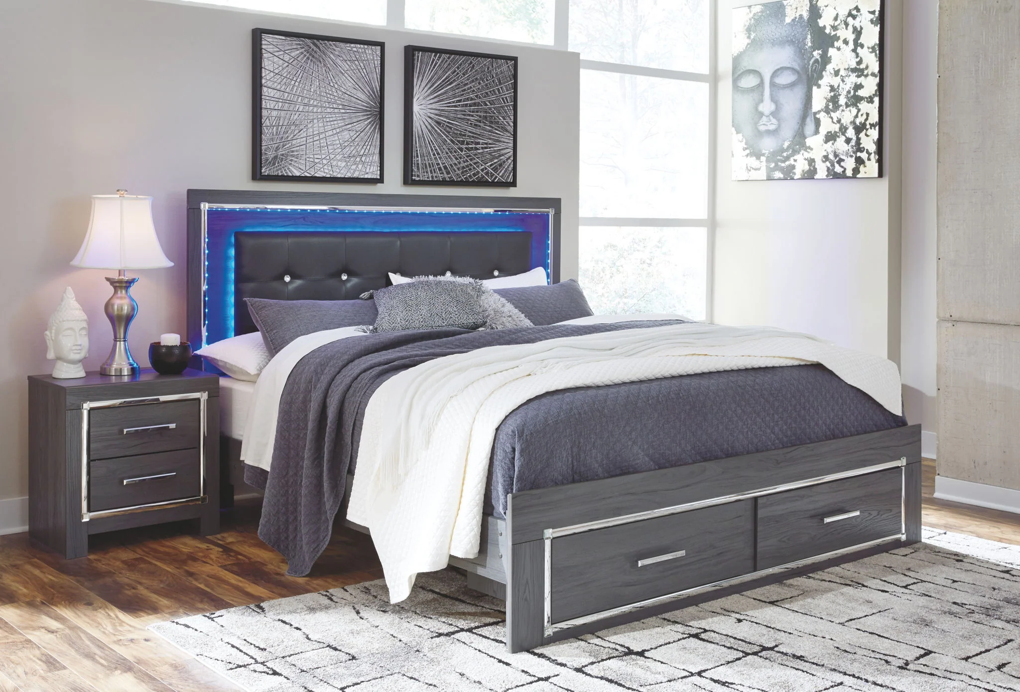 Lodanna - Gray - King Panel Bed With 2 Storage Drawers - Image 3
