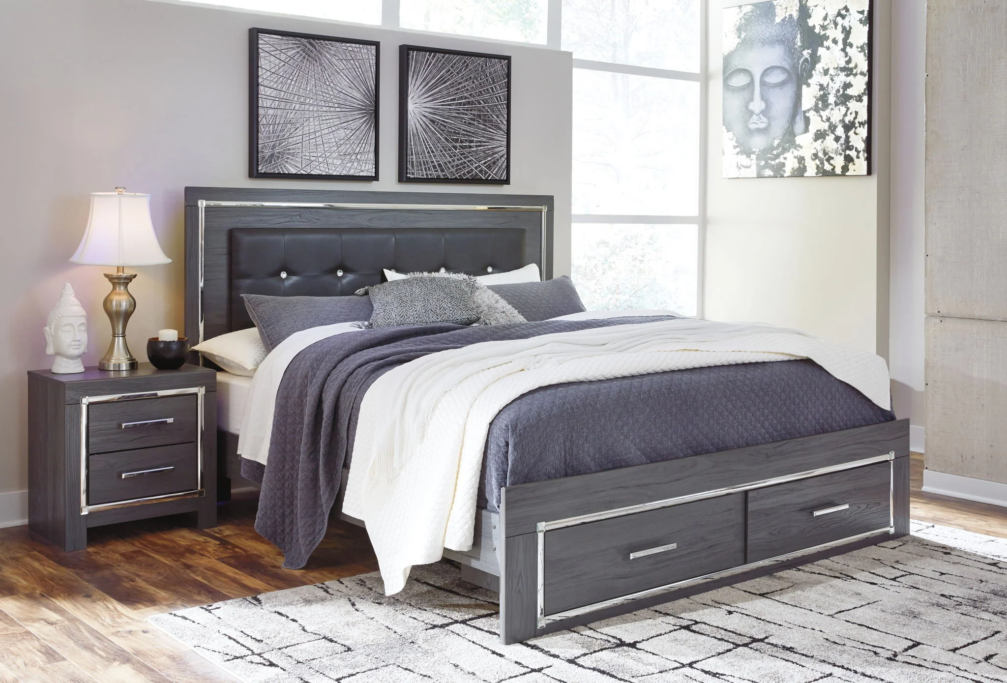 Lodanna - Gray - King Platform Bed With 2 Storage Drawers - Image 2