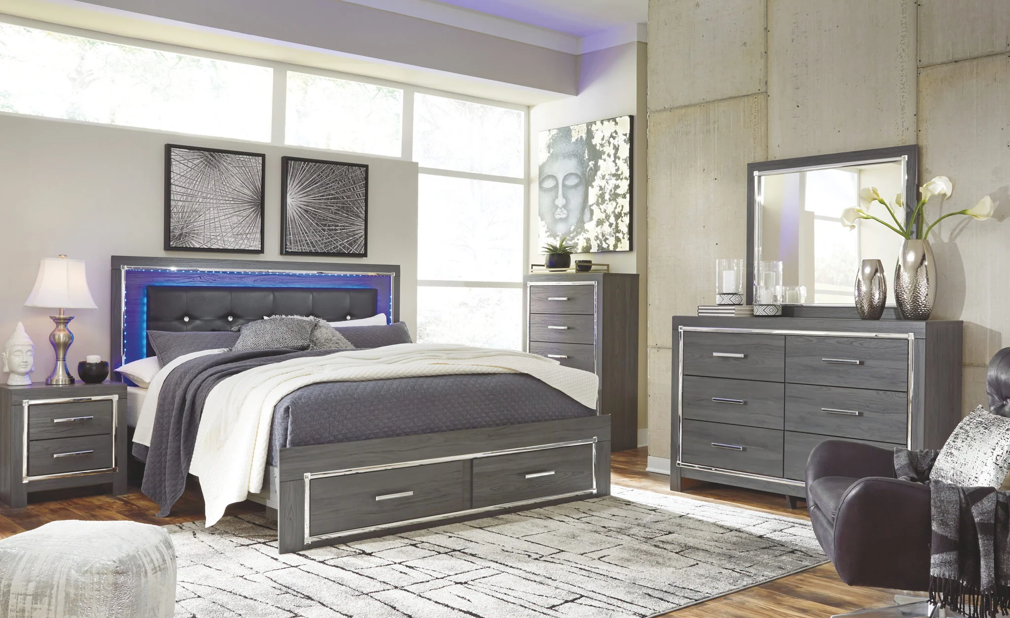 Lodanna - Gray - King Platform Bed With 2 Storage Drawers - Image 4