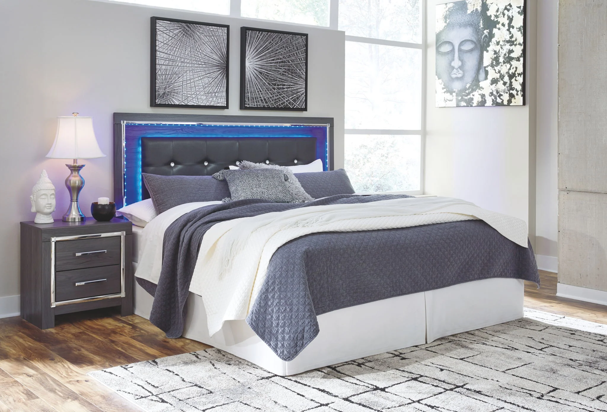 Lodanna - Gray - King Upholstered Panel Headboard With Bolt On Bed Frame - Image 2