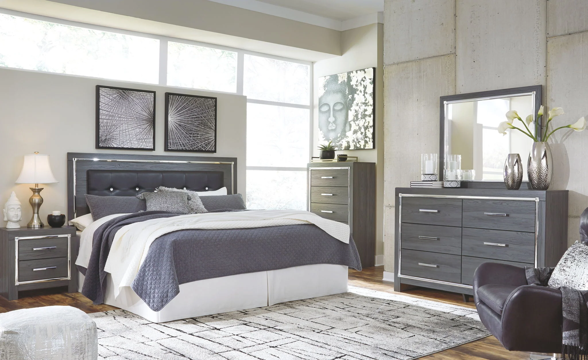Lodanna - Gray - King Upholstered Panel Headboard With Bolt On Bed Frame - Image 3
