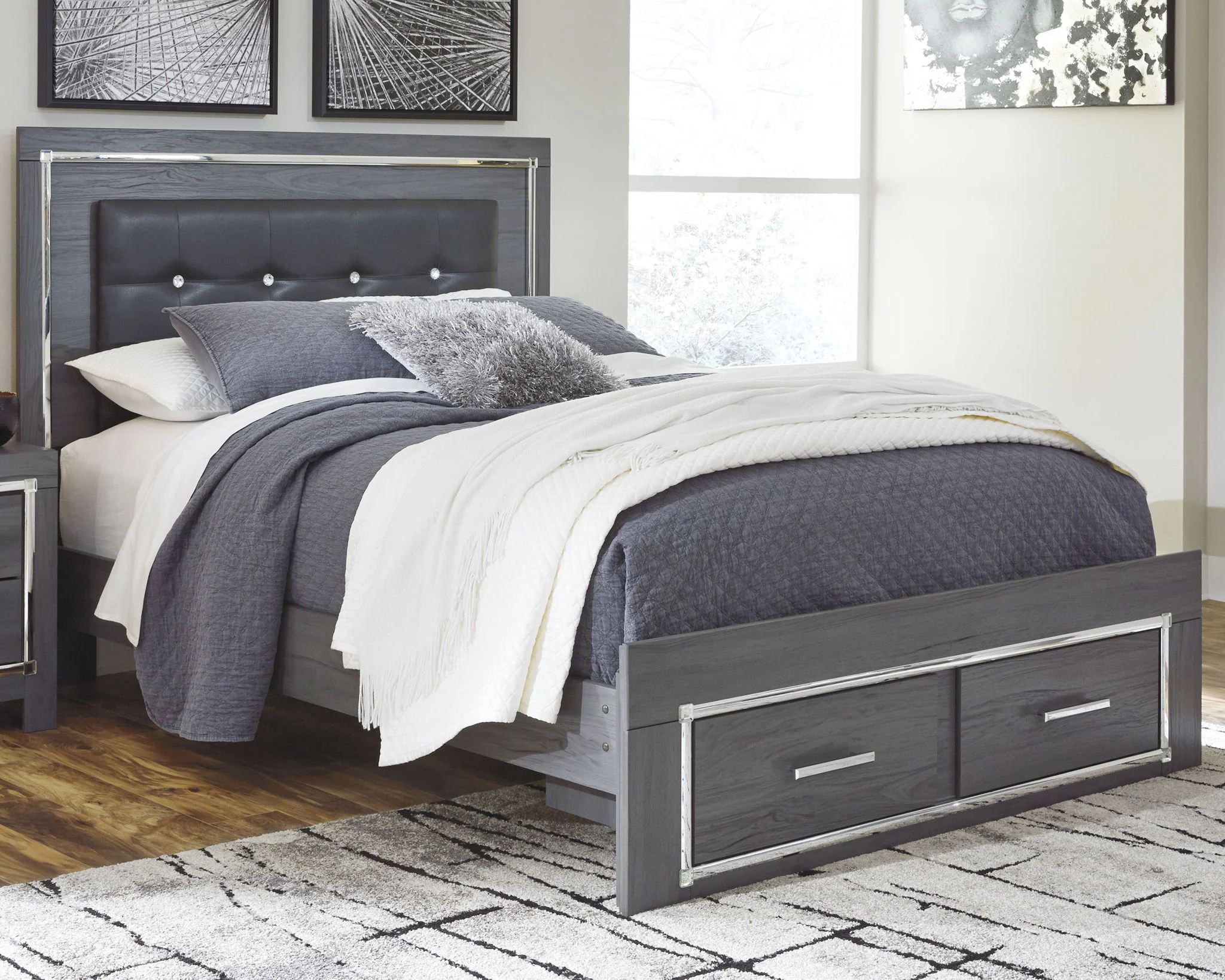 Lodanna - Gray - Queen Panel Bed With 2 Storage Drawers - Image 2