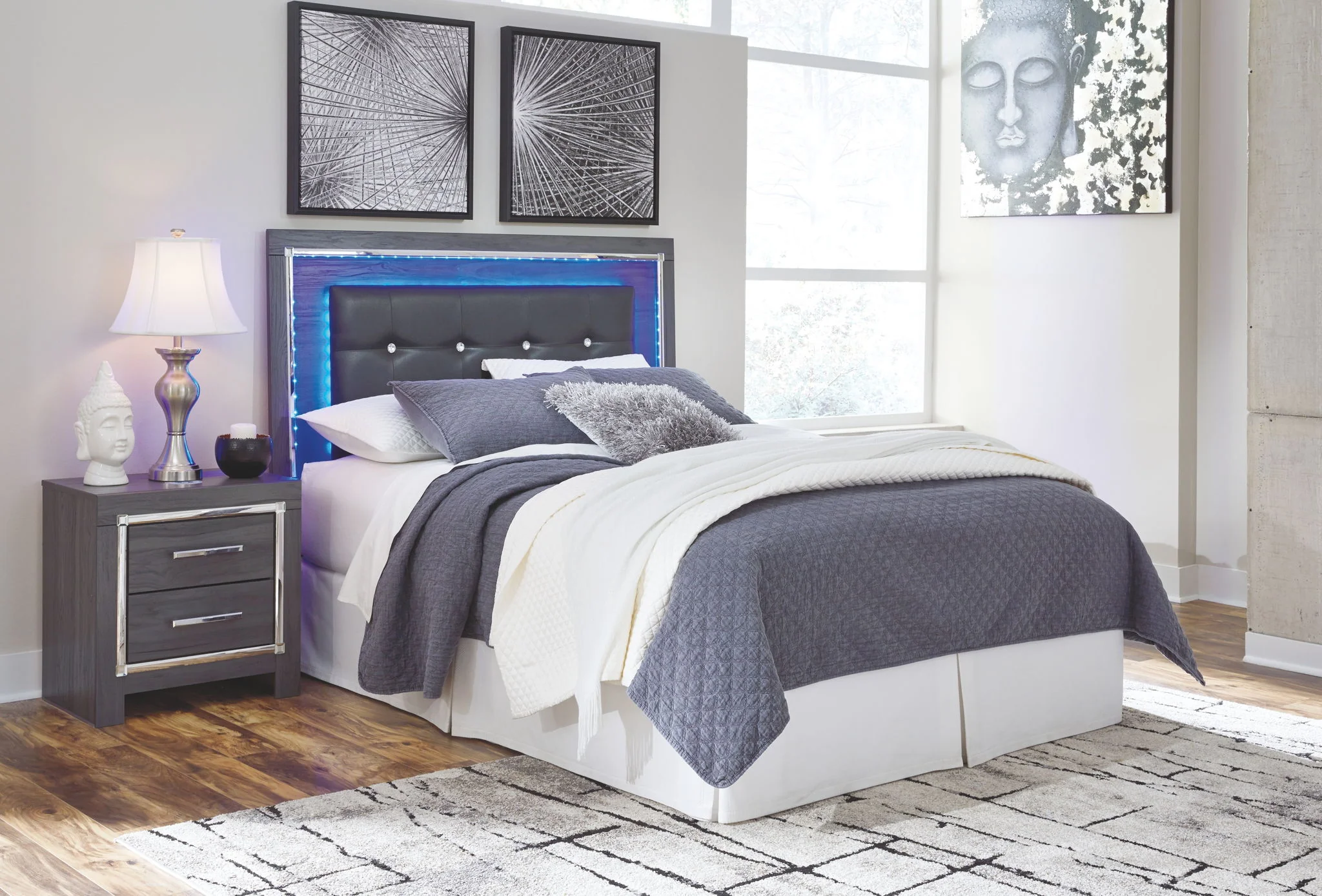 Lodanna - Gray - Queen Upholstered Panel Headboard With Bolt On Bed Frame - Image 2
