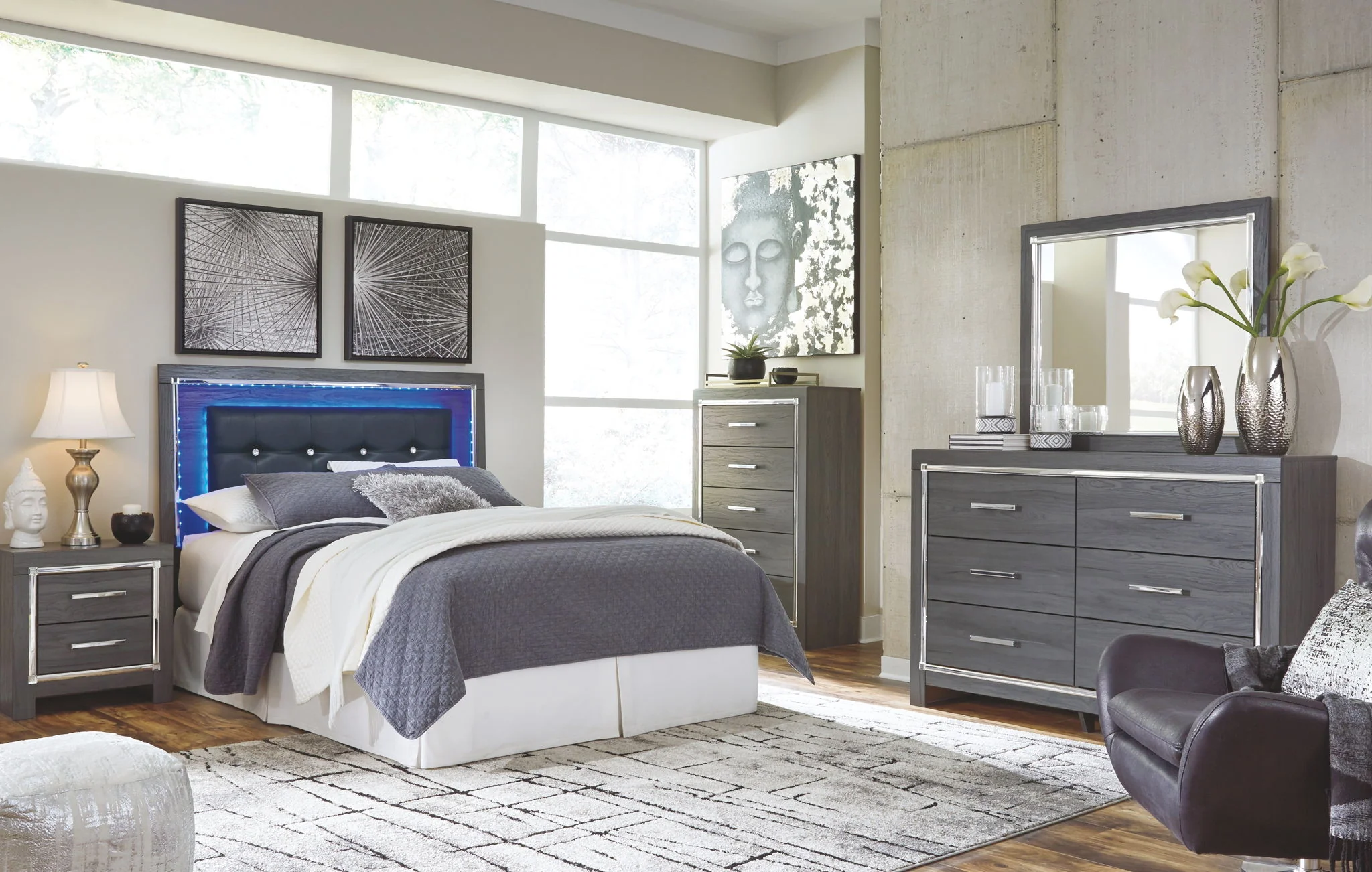 Lodanna - Gray - Queen Upholstered Panel Headboard With Bolt On Bed Frame - Image 4