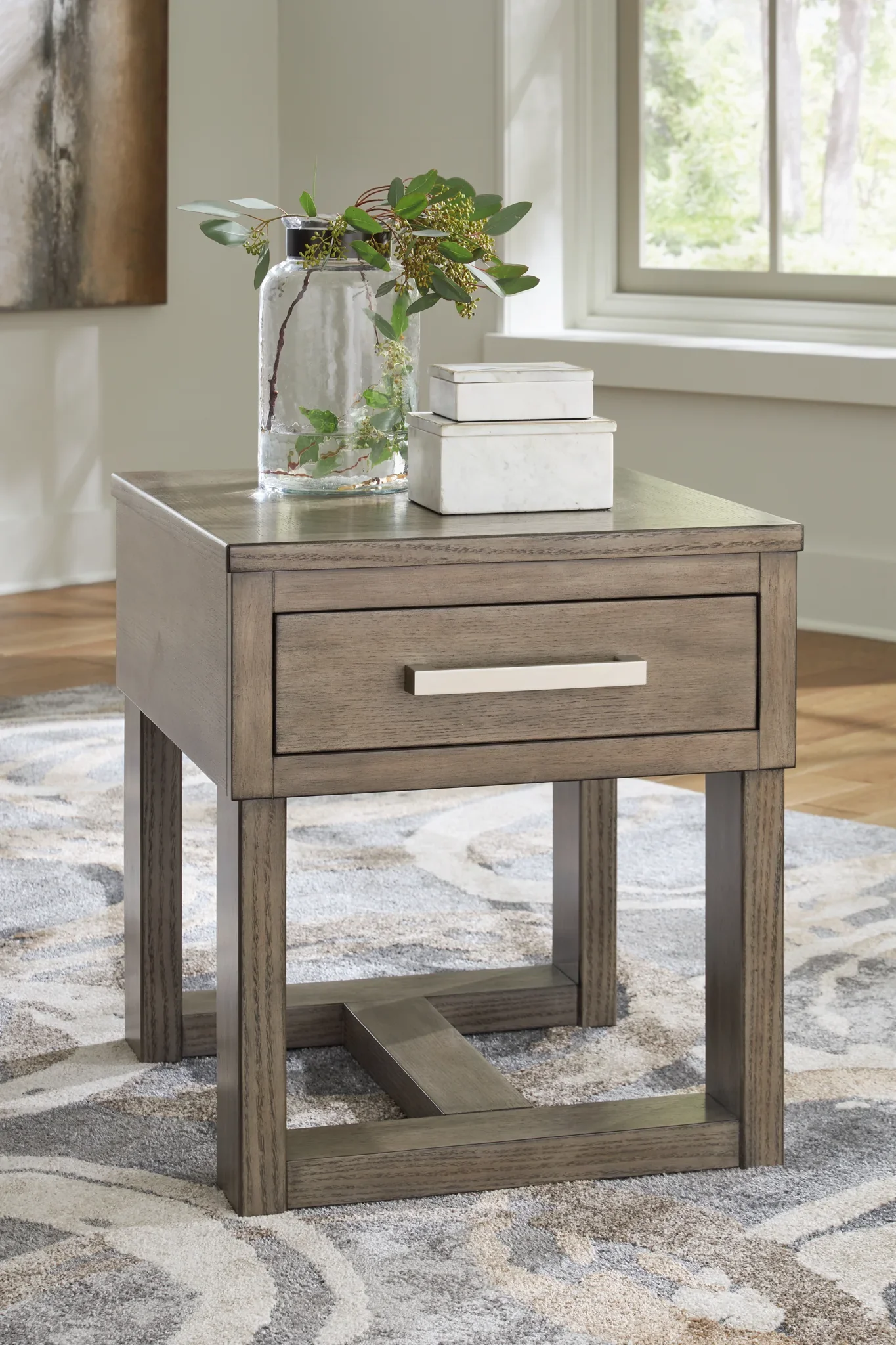 Loyaska - Grayish Brown - Rectangular End Table - Image 2