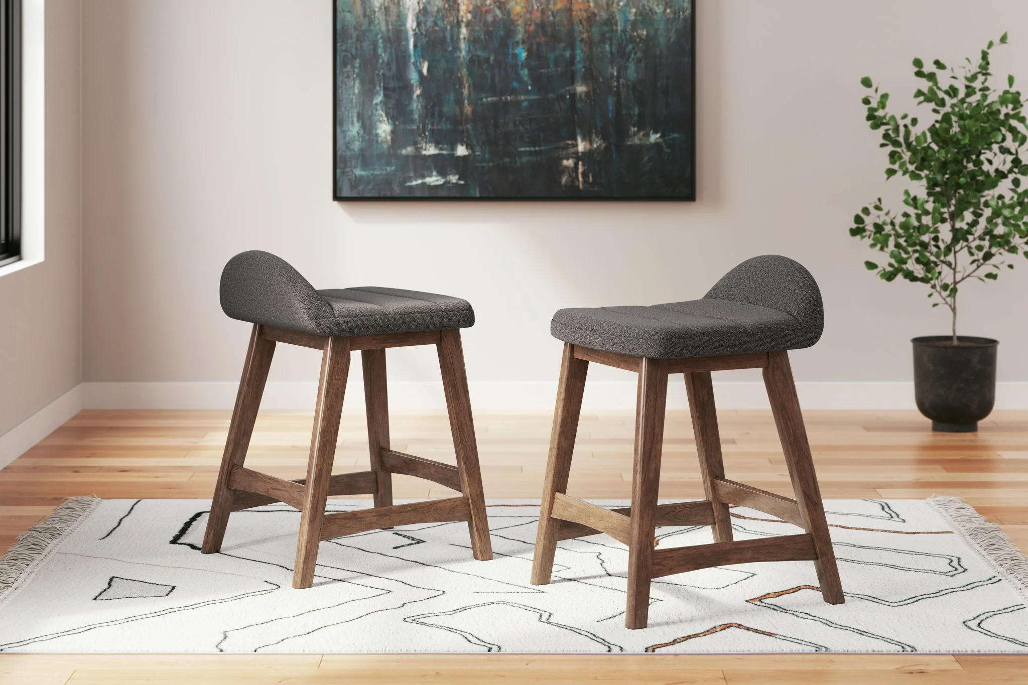 Lyncott - Charcoal / Brown - Upholstered Barstool (Set of 2) - Image 2