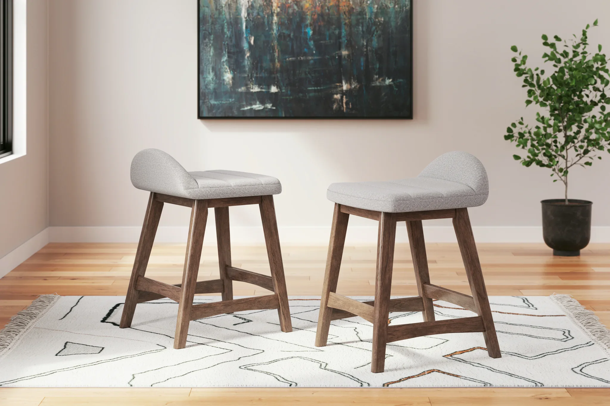 Lyncott - Light Gray / Brown - Upholstered Barstool (Set of 2) - Image 9