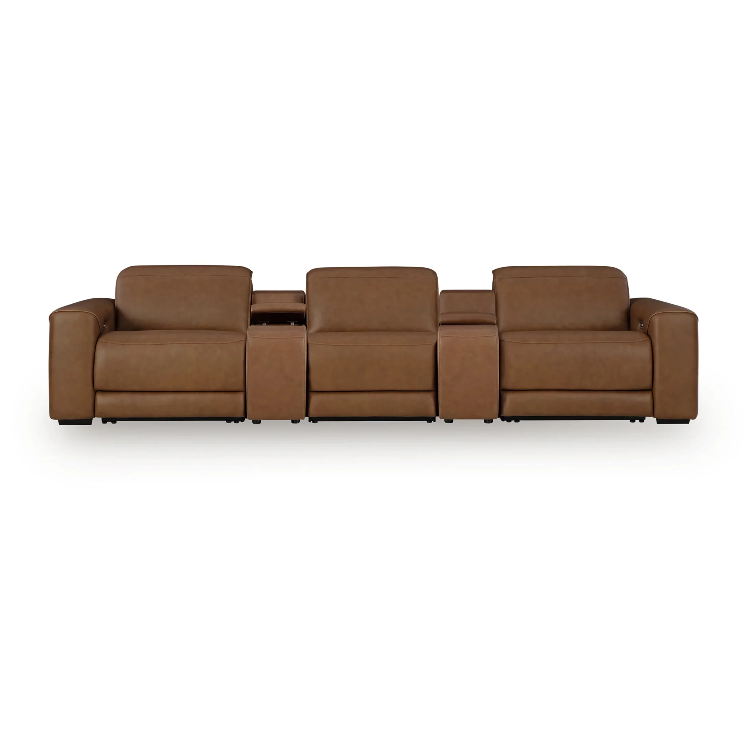 Magic Man - 5-Piece Power Reclining Sectional With 2 Consoles - Caramel
