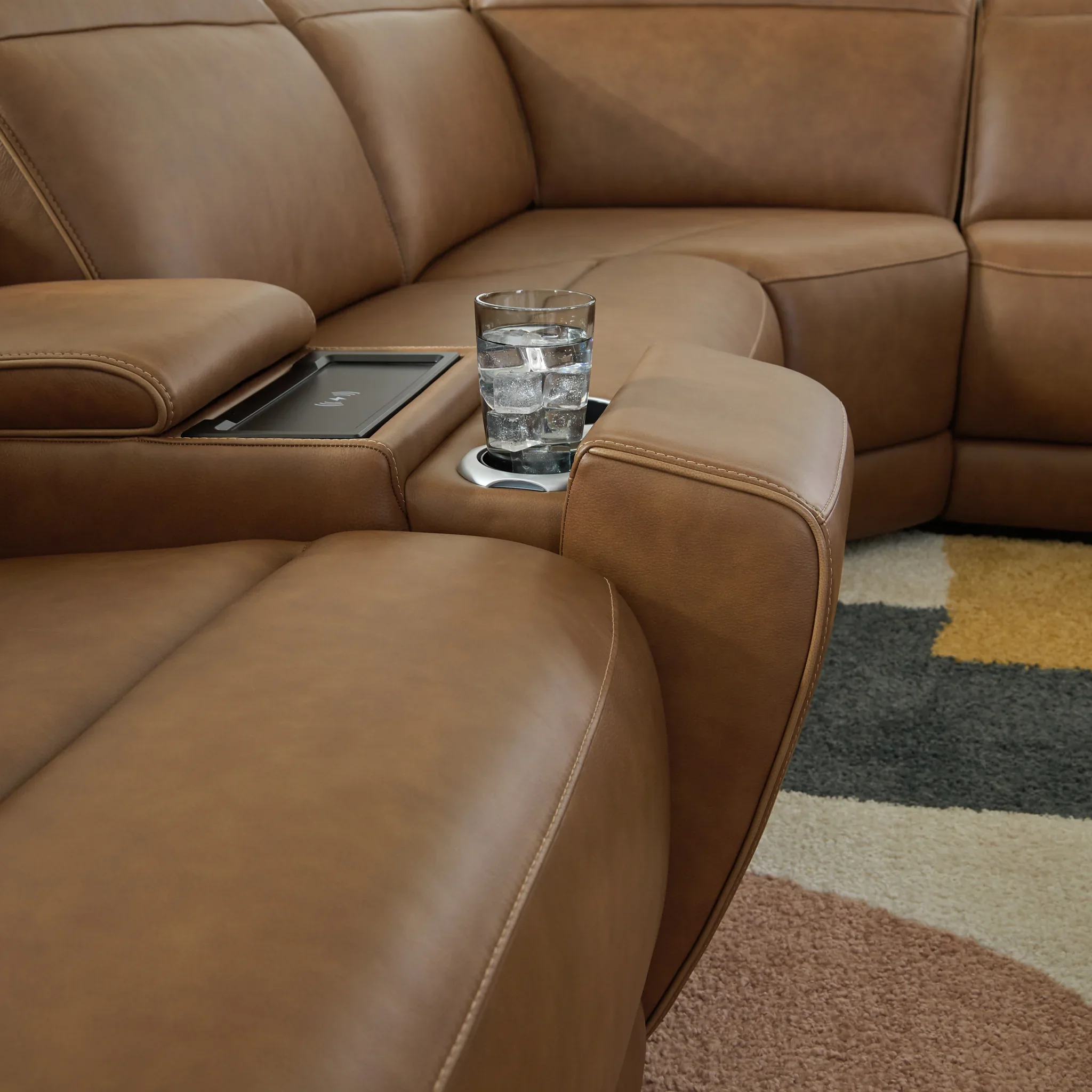 Magic Man - 6-Piece Power Reclining Sectional With Console And Armless Chair With Manual Headrest - Caramel - Image 3