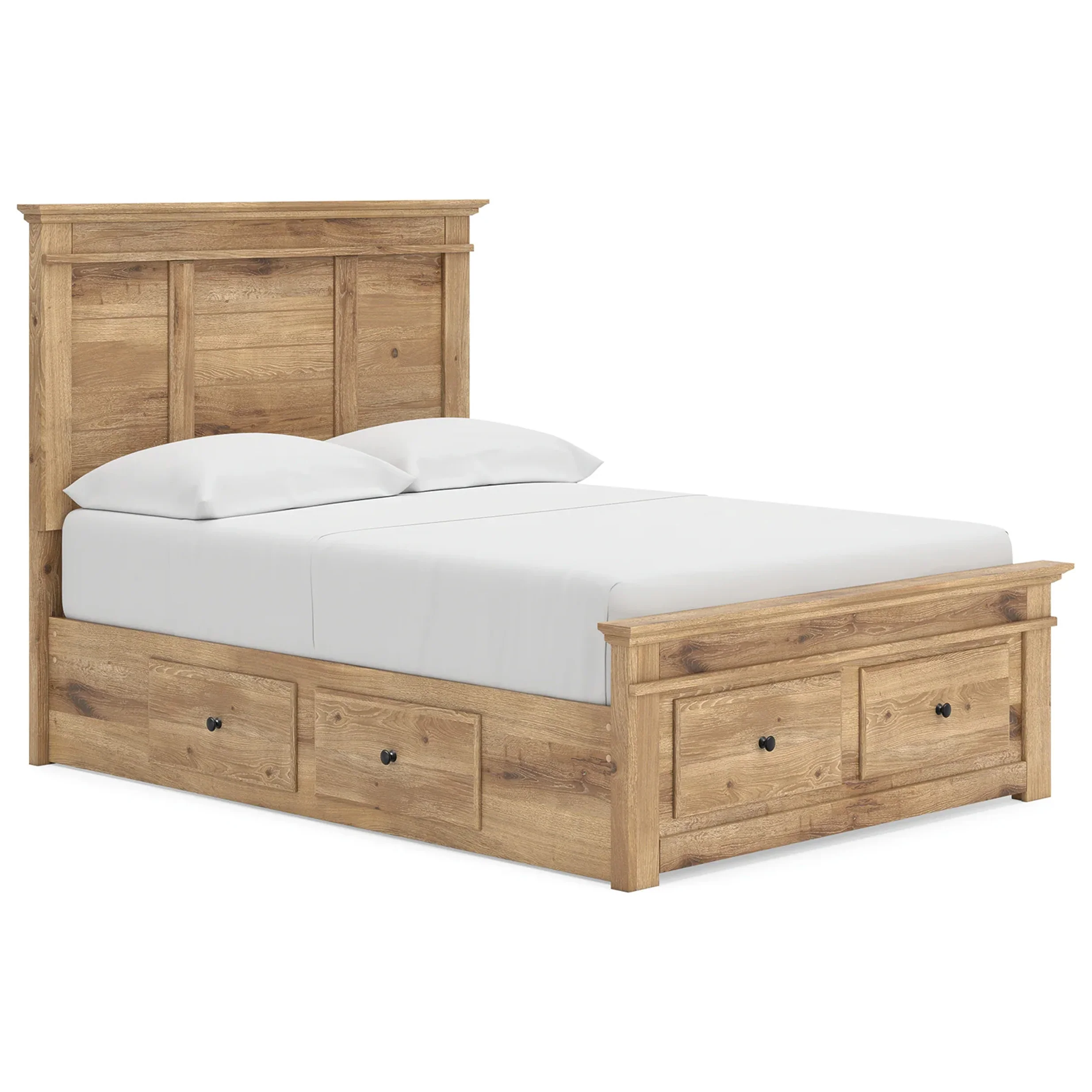 Makidern - Full Panel Storage Bed With Under Bed Storage Unit And Storage Footboard - Tan