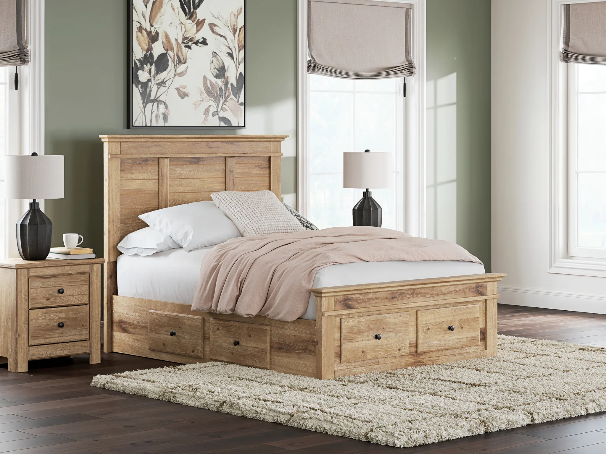 Makidern - Full Panel Storage Bed With Under Bed Storage Unit And Storage Footboard - Tan - Image 2