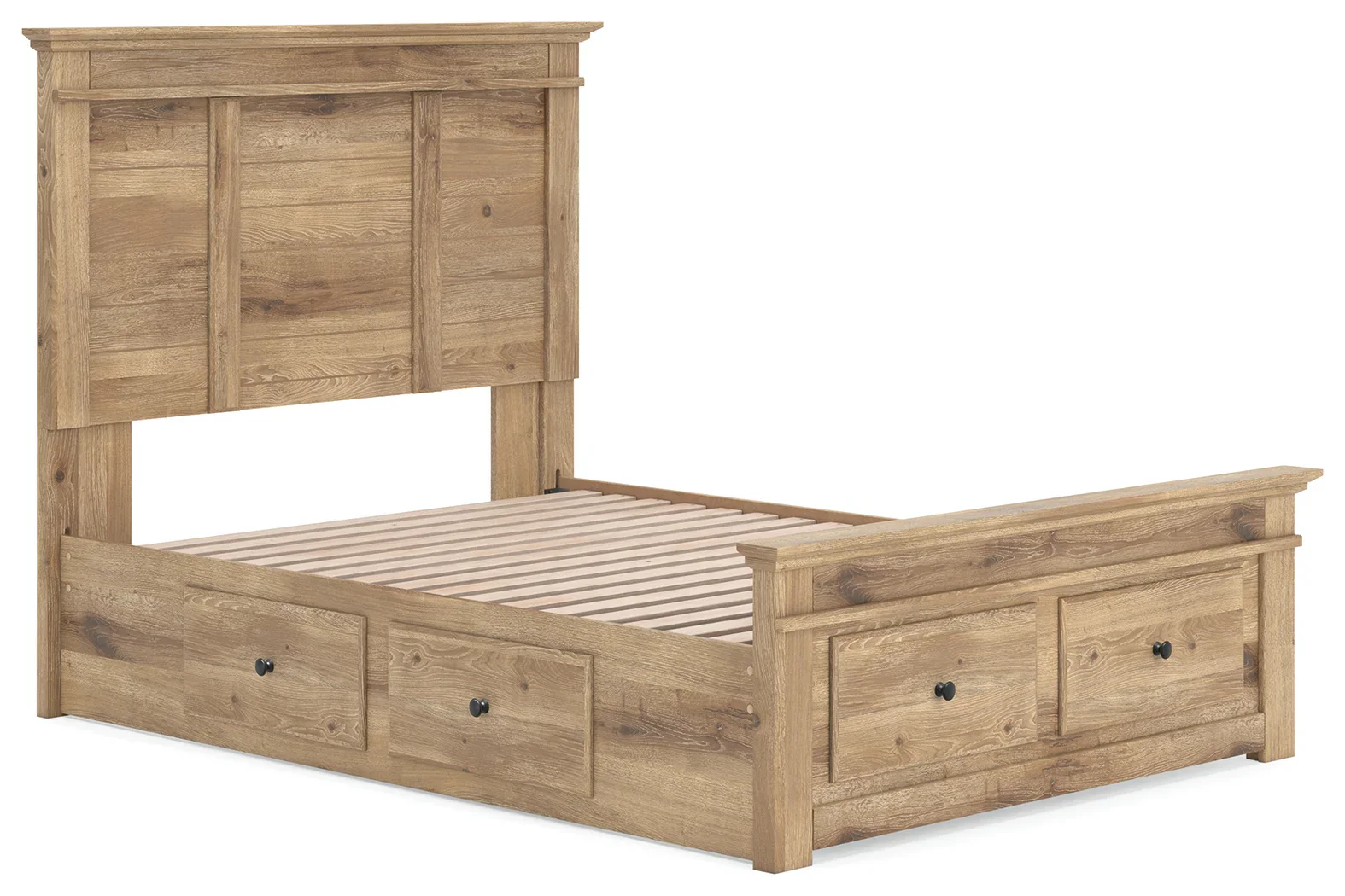 Makidern - Full Panel Storage Bed With Under Bed Storage Unit And Storage Footboard - Tan - Image 3