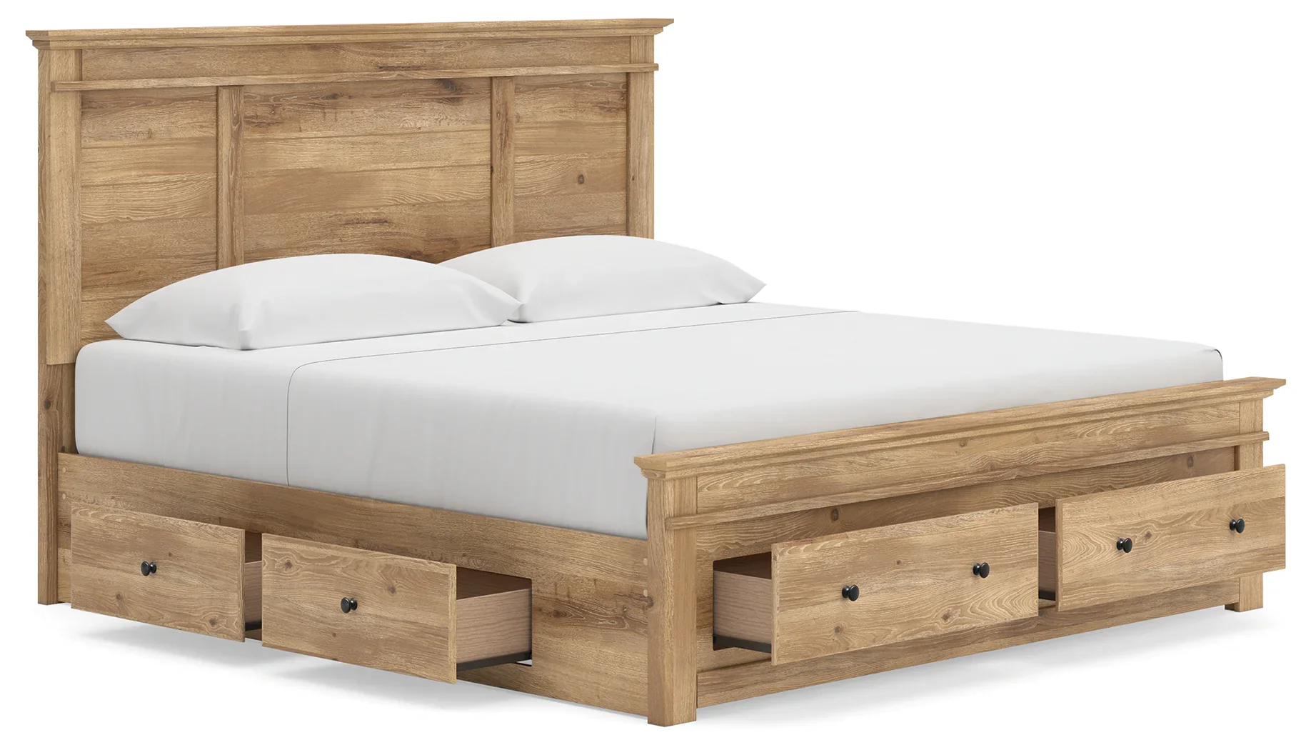 Makidern - King Panel Storage Bed With Under Bed Storage Unit And Storage Footboard - Tan - Image 5