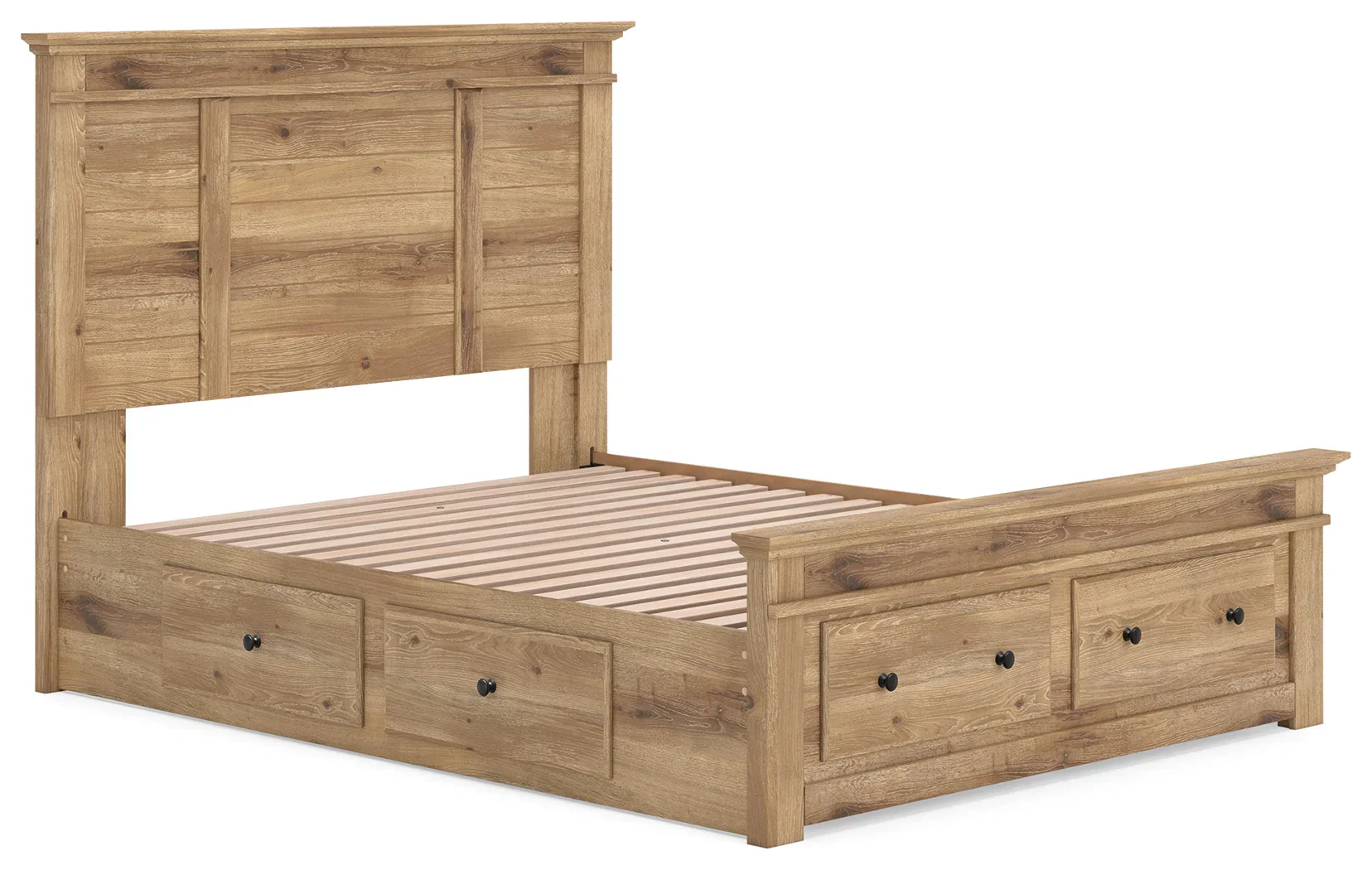 Makidern - Queen Panel Storage Bed With 2 Under Bed Storage Units And Storage Footboard - Tan - Image 3