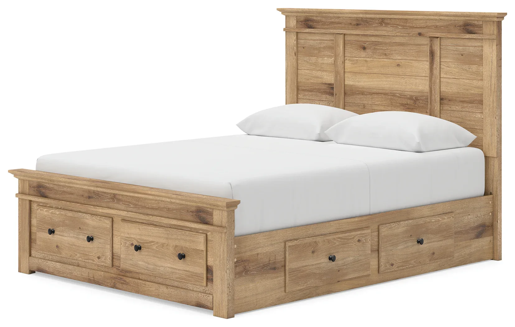 Makidern - Queen Panel Storage Bed With 2 Under Bed Storage Units And Storage Footboard - Tan - Image 4