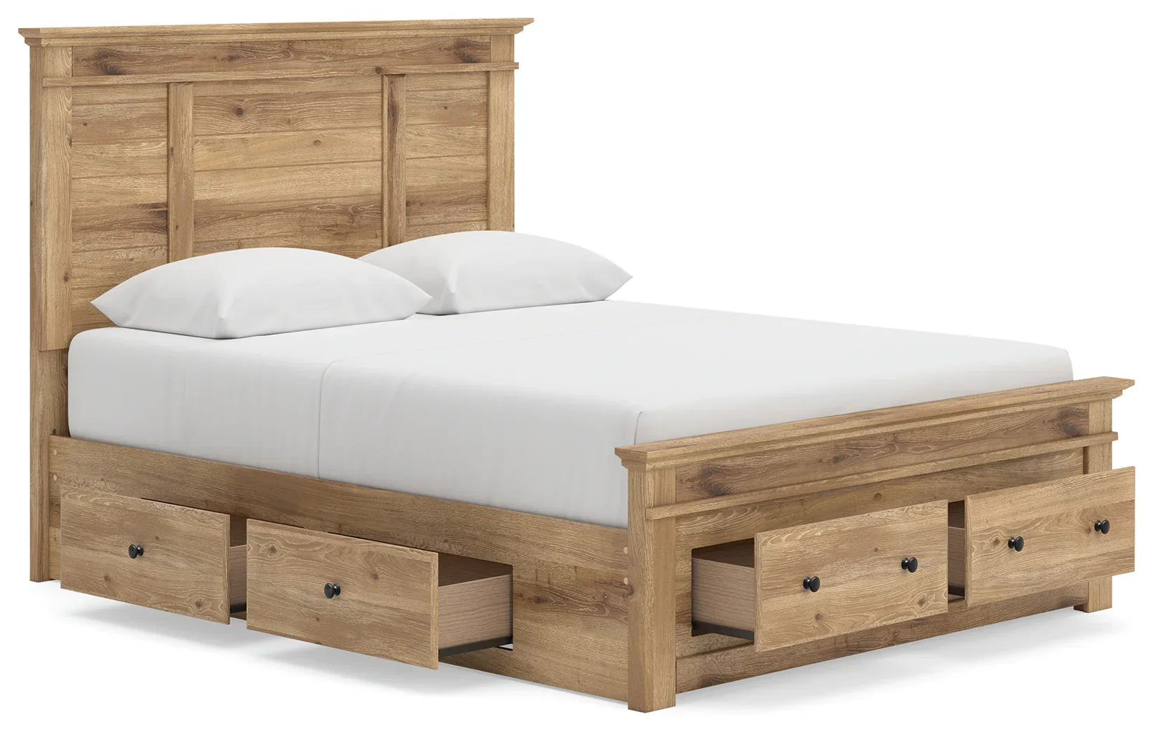 Makidern - Queen Panel Storage Bed With 2 Under Bed Storage Units And Storage Footboard - Tan - Image 5