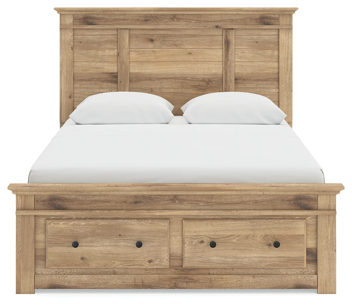 Makidern - Queen Panel Storage Bed With 2 Under Bed Storage Units And Storage Footboard - Tan - Image 6