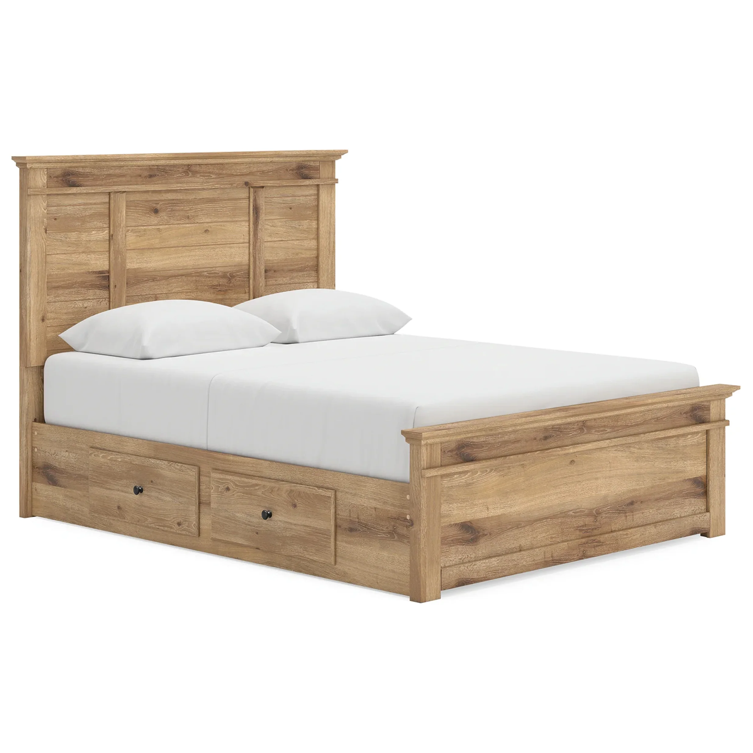 Makidern - Queen Panel Storage Bed With 2 Under Bed Storage Units - Tan