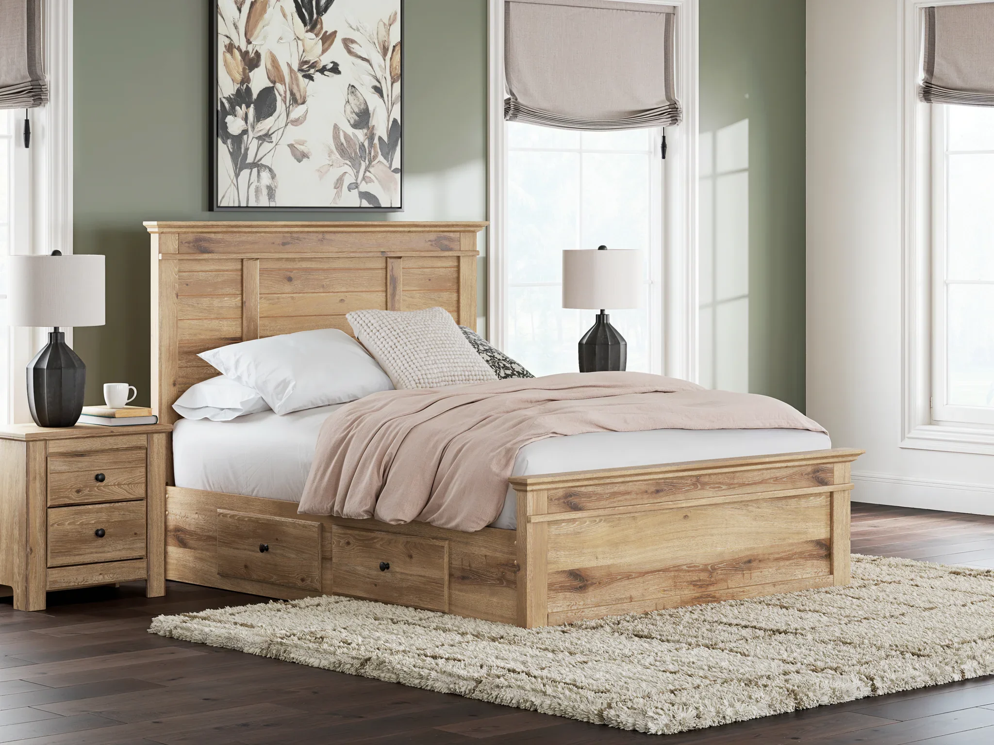 Makidern - Queen Panel Storage Bed With 2 Under Bed Storage Units - Tan - Image 2