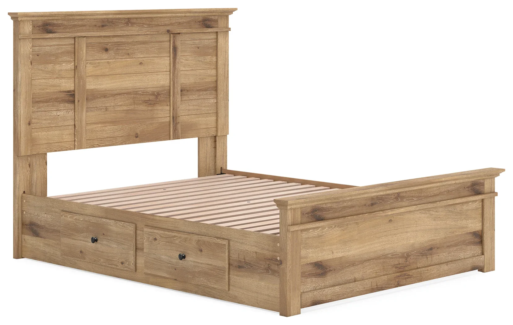 Makidern - Queen Panel Storage Bed With 2 Under Bed Storage Units - Tan - Image 3