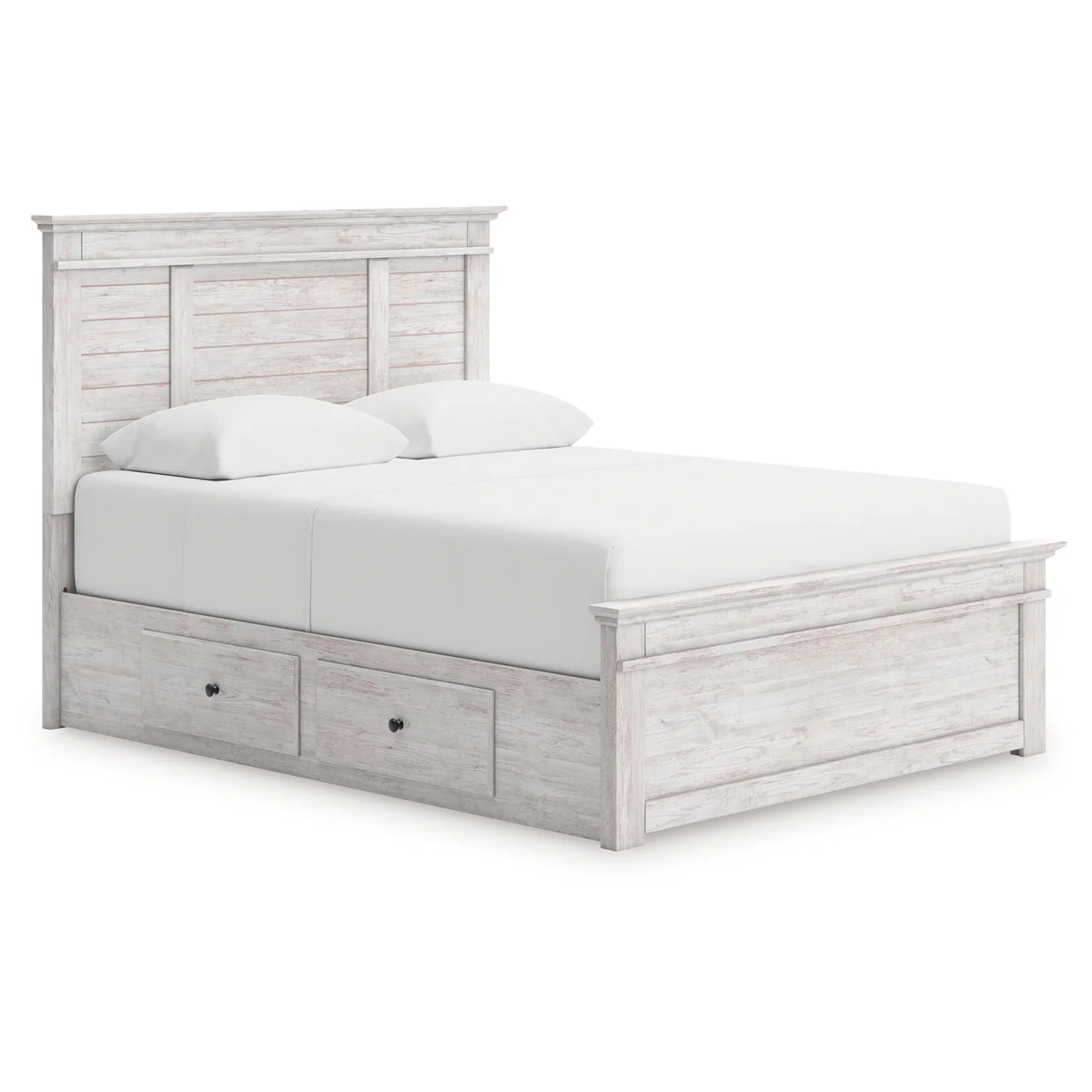 Makidern - Queen Panel Storage Bed With 2 Under Bed Storage Units - Whitewash