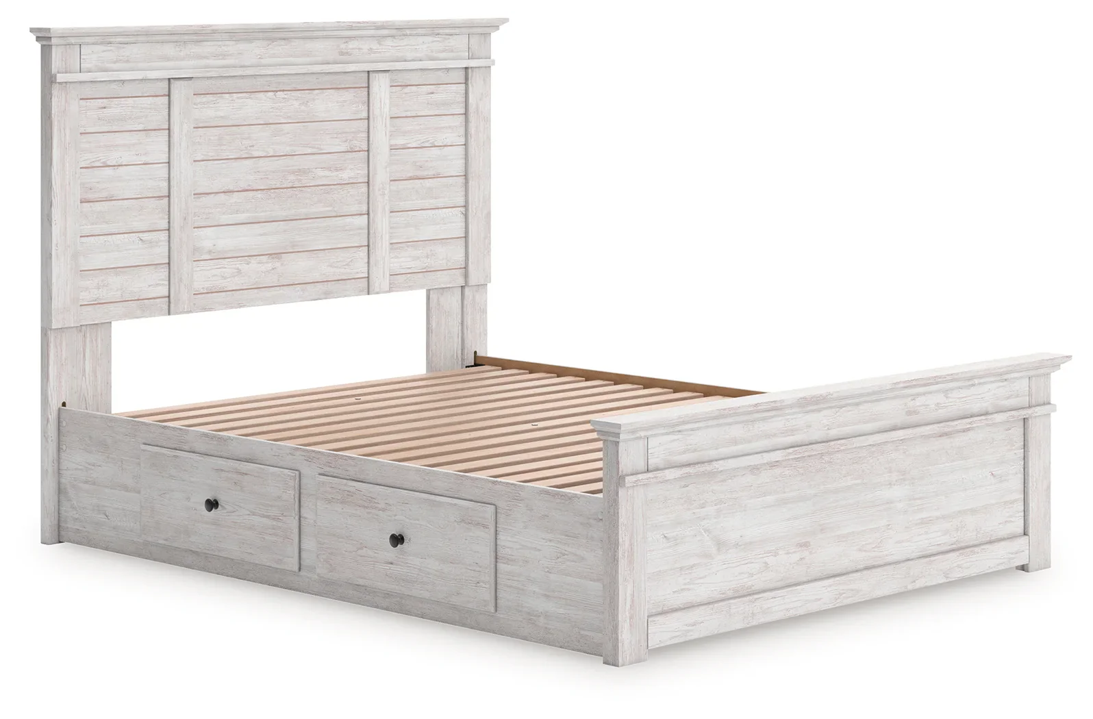 Makidern - Queen Panel Storage Bed With 2 Under Bed Storage Units - Whitewash - Image 3