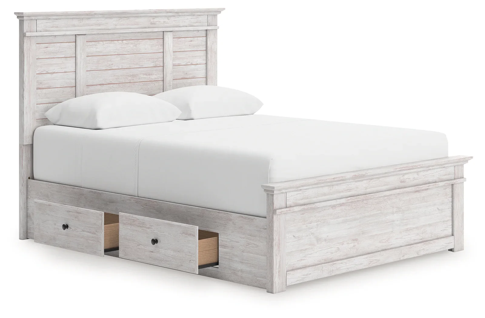 Makidern - Queen Panel Storage Bed With 2 Under Bed Storage Units - Whitewash - Image 4