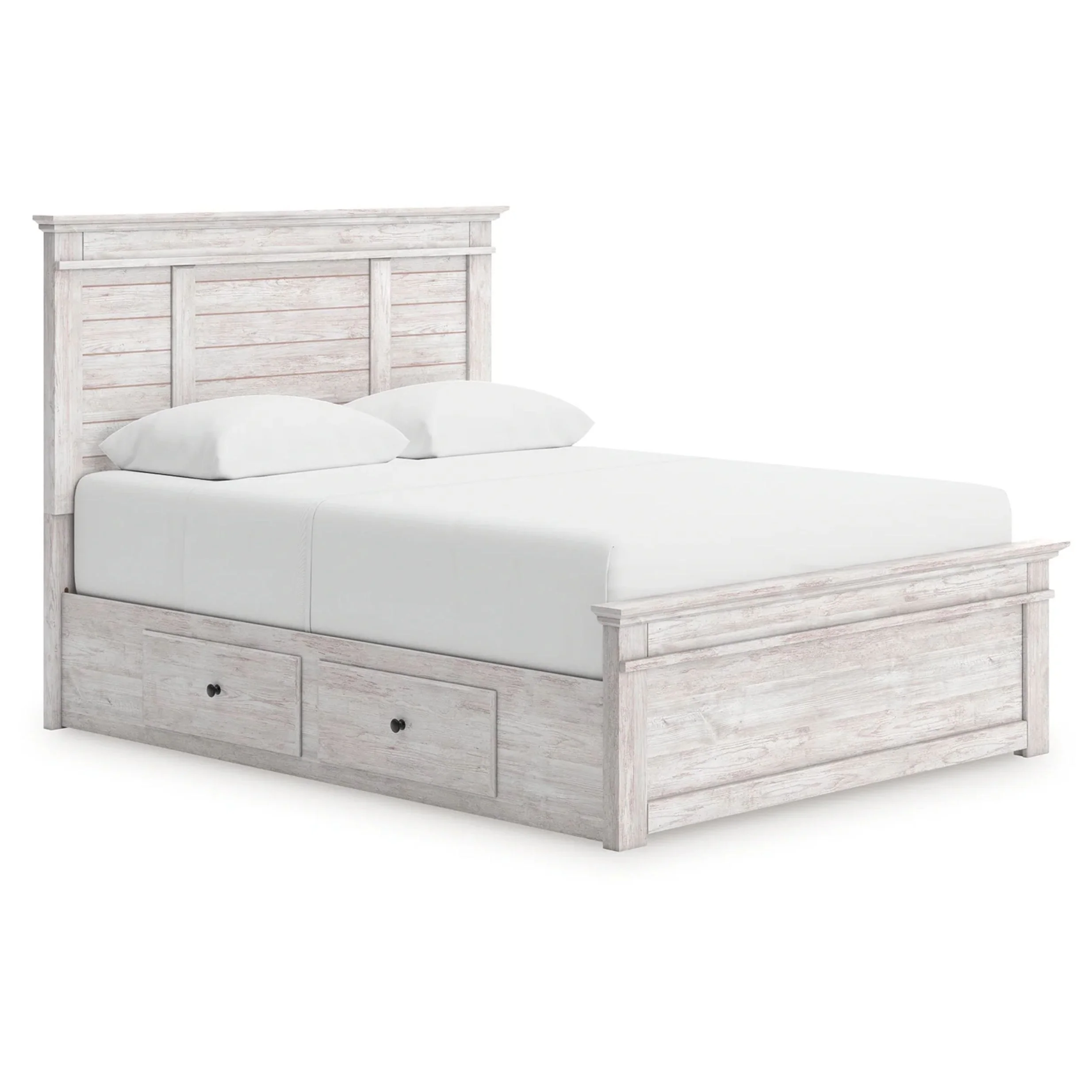Makidern - Queen Panel Storage Bed With Under Bed Storage Unit - Whitewash