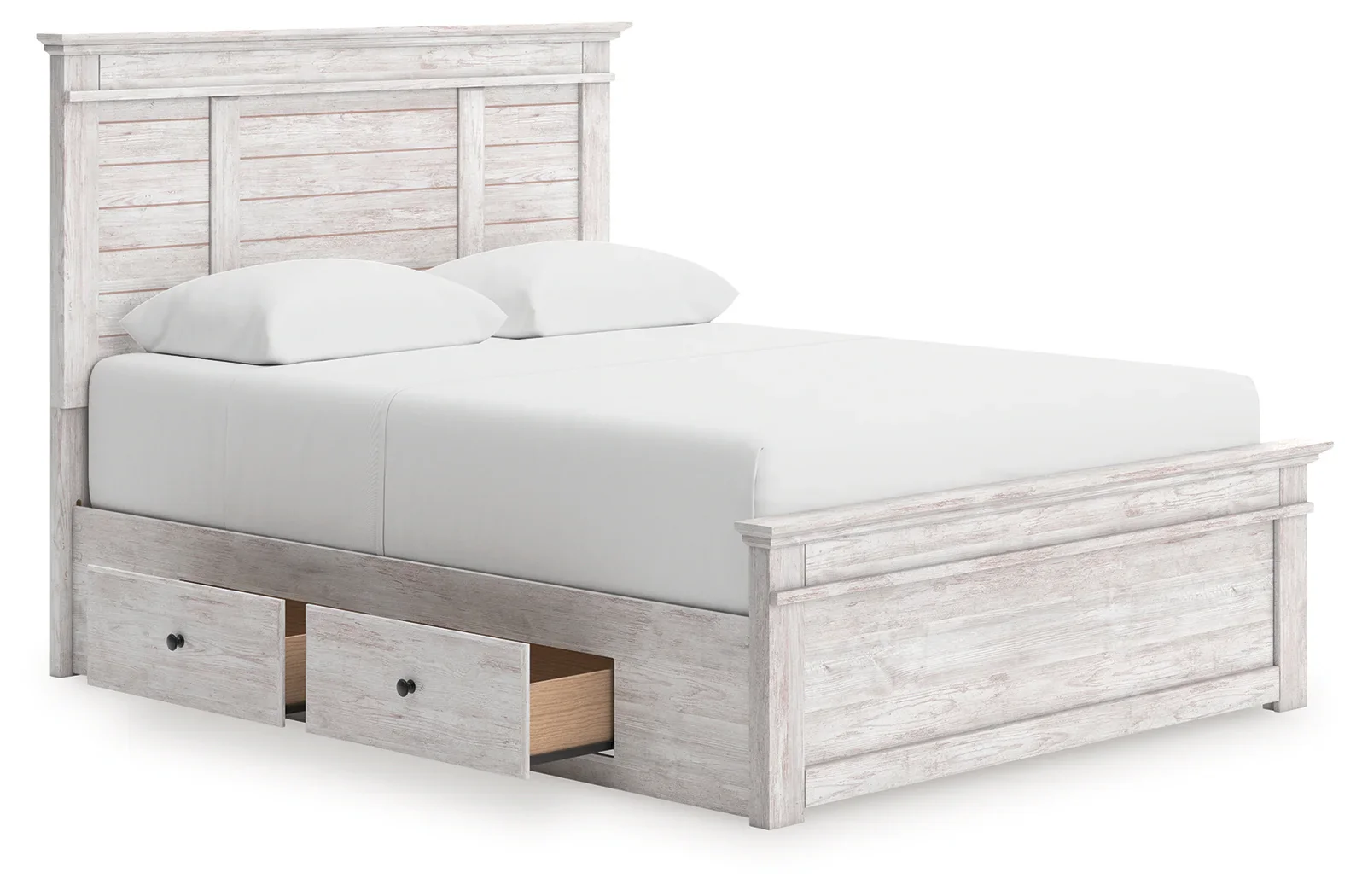 Makidern - Queen Panel Storage Bed With Under Bed Storage Unit - Whitewash - Image 4