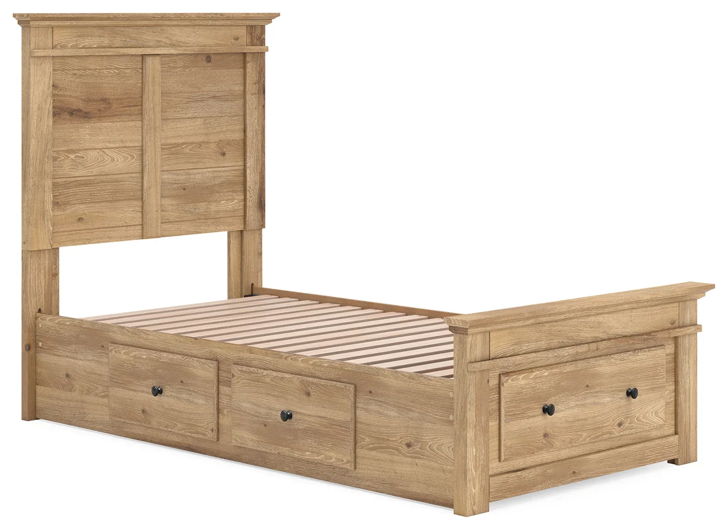 Makidern - Twin Panel Storage Bed With 2 Under Bed Storage Units And Storage Footboard - Tan - Image 3