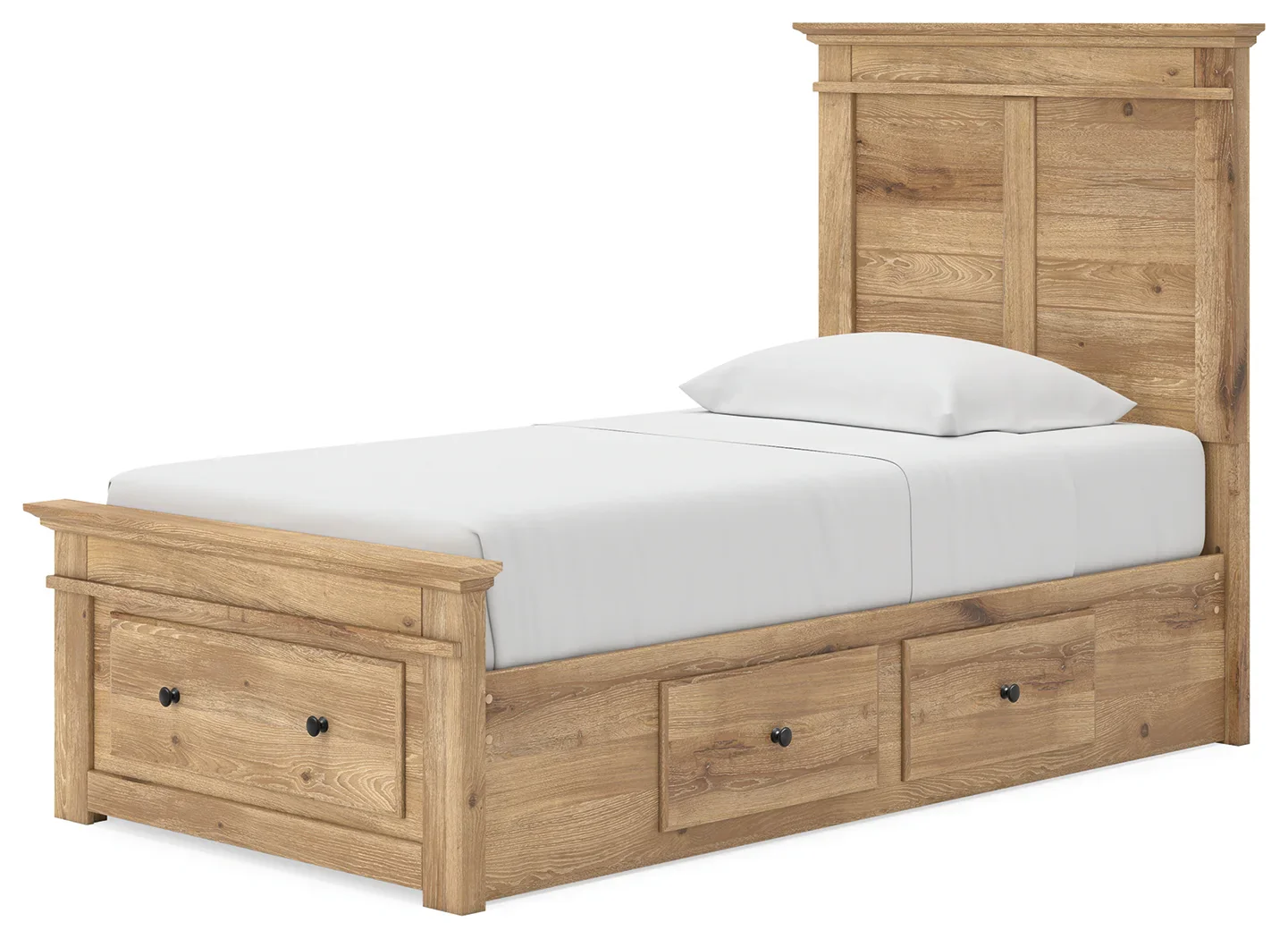 Makidern - Twin Panel Storage Bed With 2 Under Bed Storage Units And Storage Footboard - Tan - Image 4