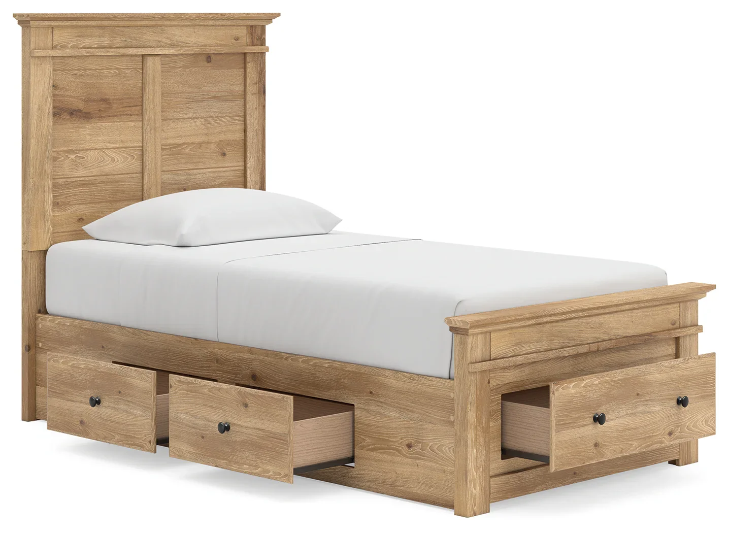 Makidern - Twin Panel Storage Bed With 2 Under Bed Storage Units And Storage Footboard - Tan - Image 5