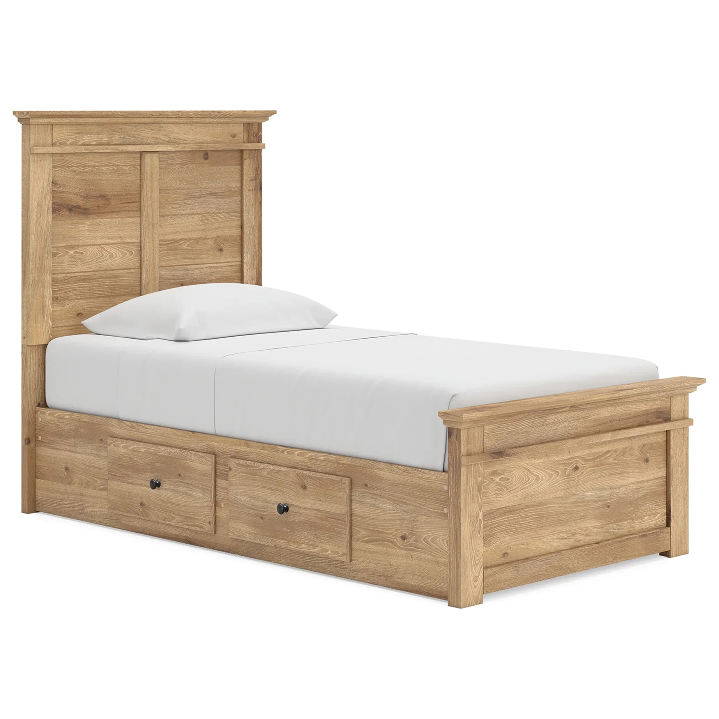 Makidern - Twin Panel Storage Bed With 2 Under Bed Storage Units - Tan