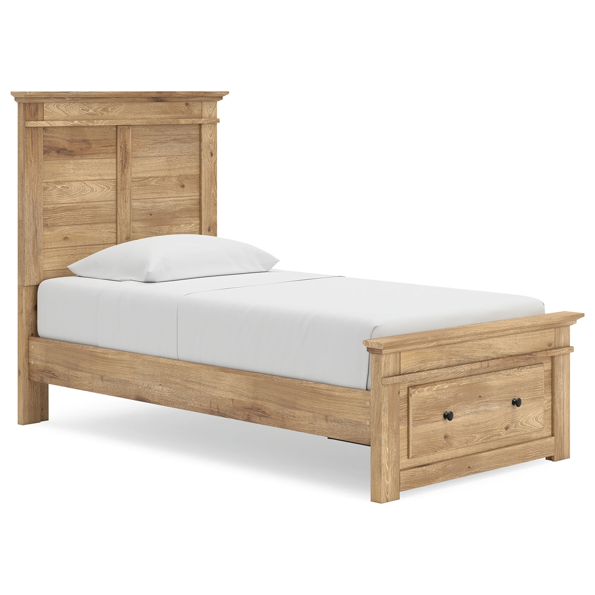 Makidern - Twin Panel Storage Bed With Storage Footboard - Tan