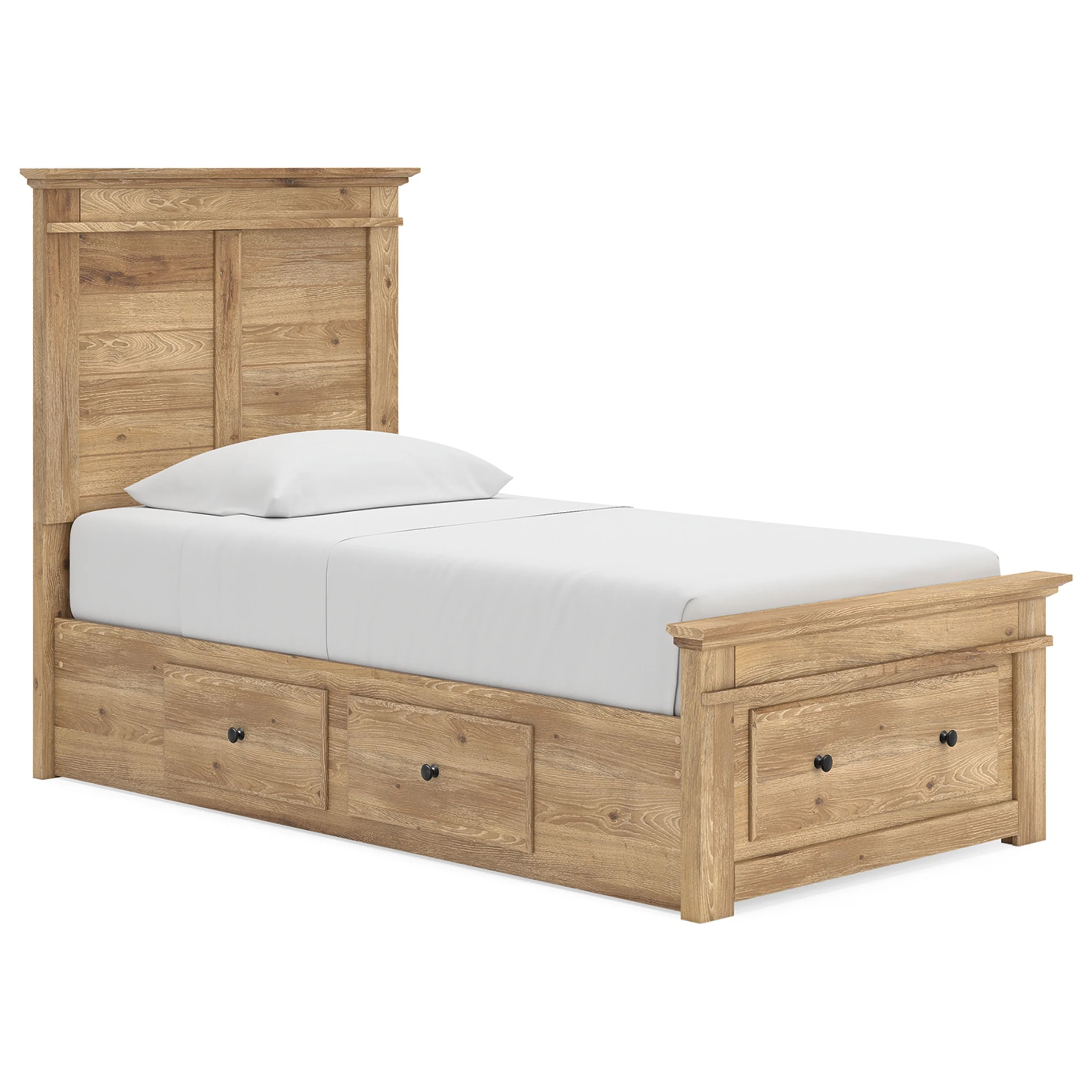 Makidern - Twin Panel Storage Bed With Under Bed Storage Unit And Storage Footboard - Tan