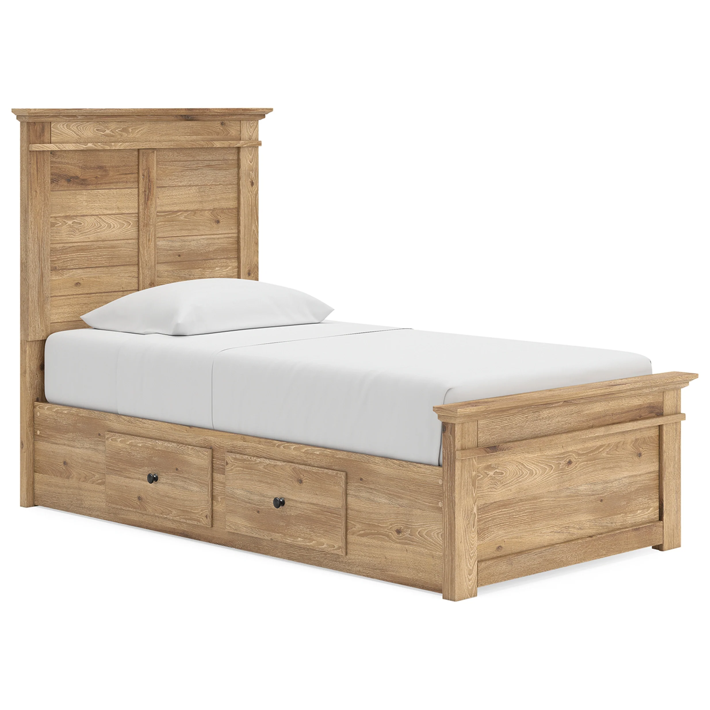 Makidern - Twin Panel Storage Bed With Under Bed Storage Unit - Tan