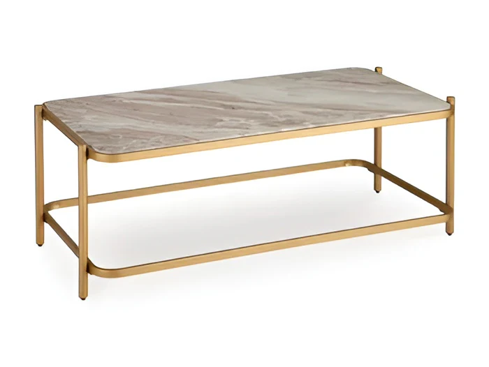 Manor Stone - Rectangular Cocktail Table - Gold / Natural