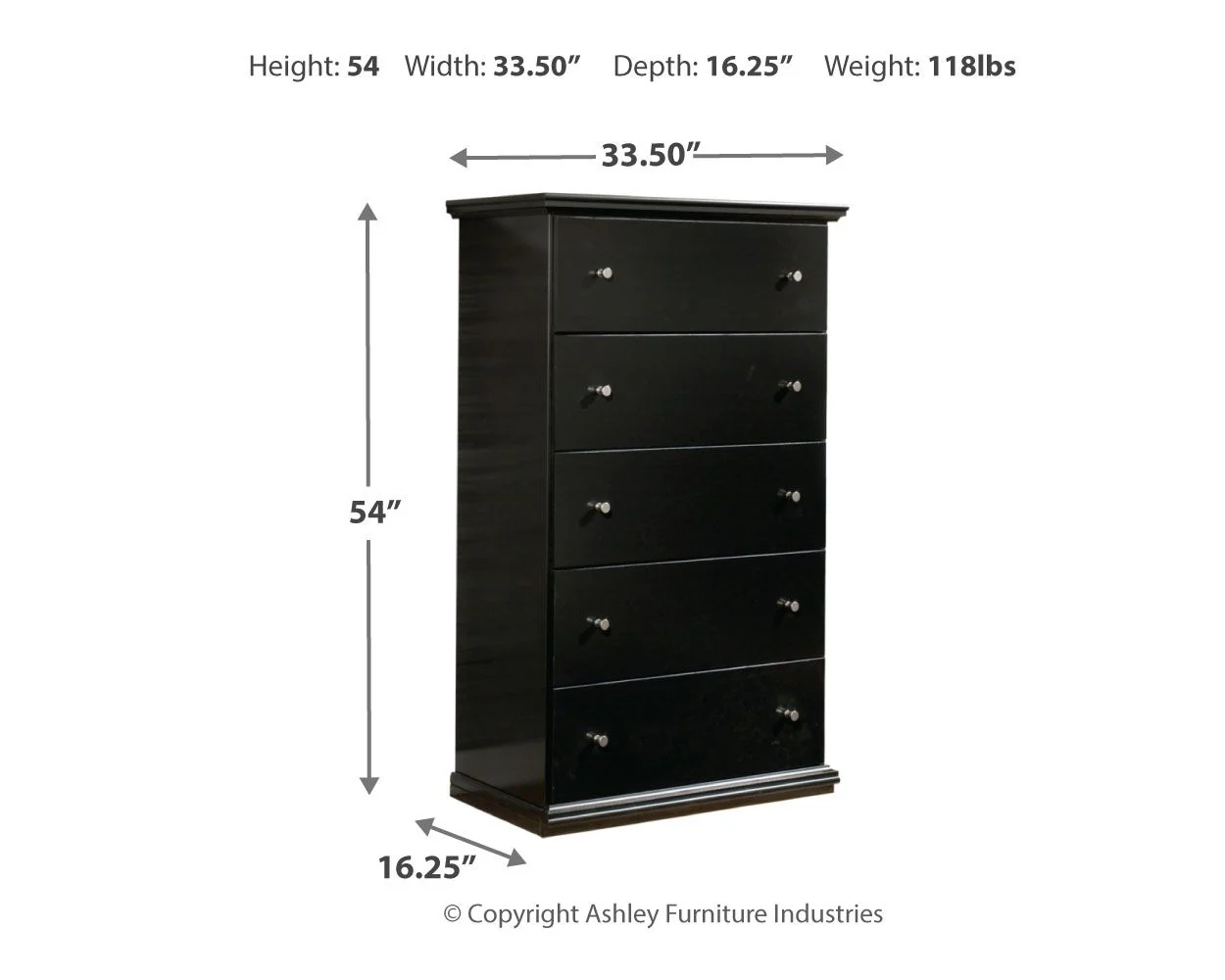 Maribel - Black - Five Drawer Chest - Image 5