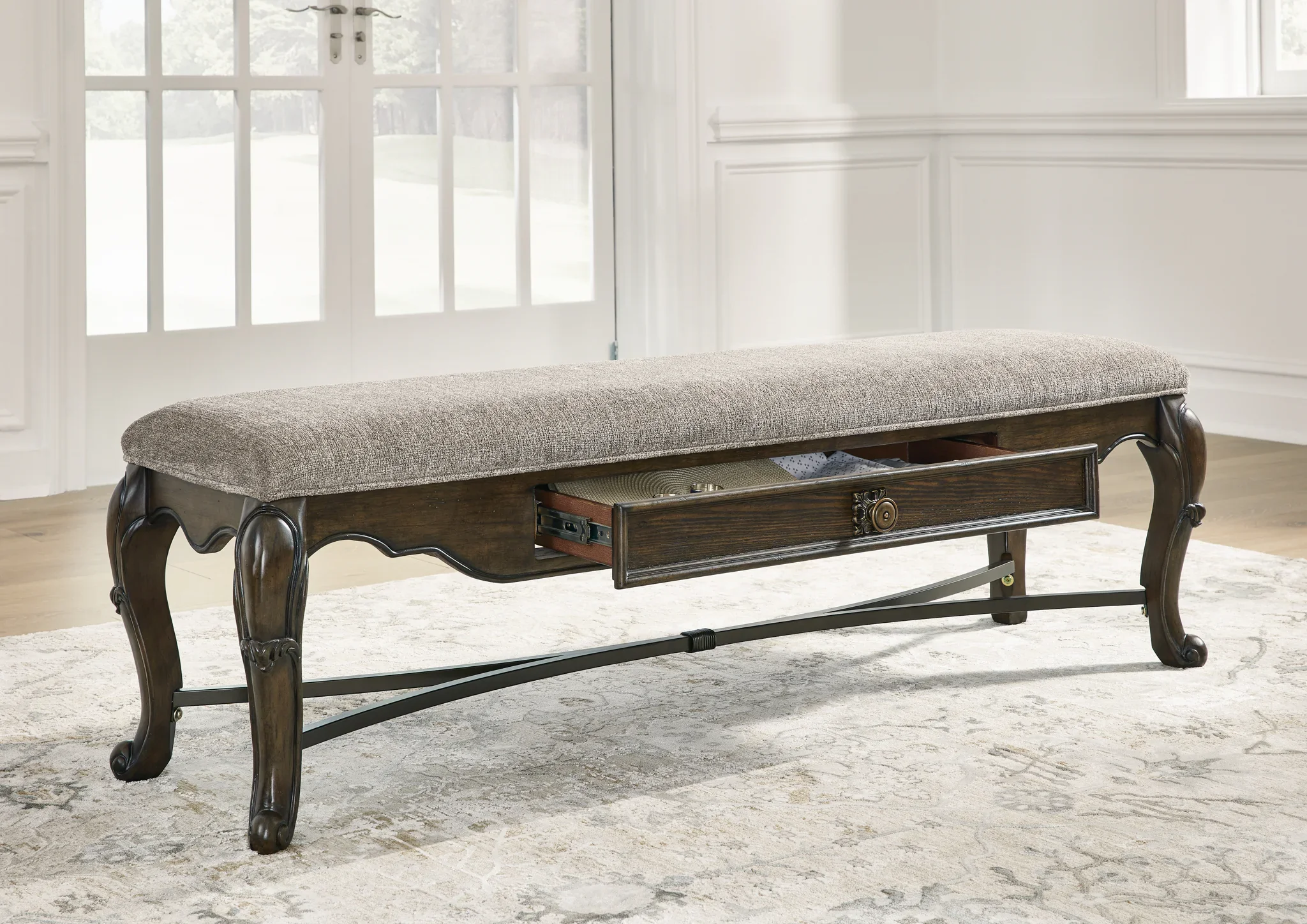 Maylee - Dark Brown - Upholstered Storage Bench - Image 2
