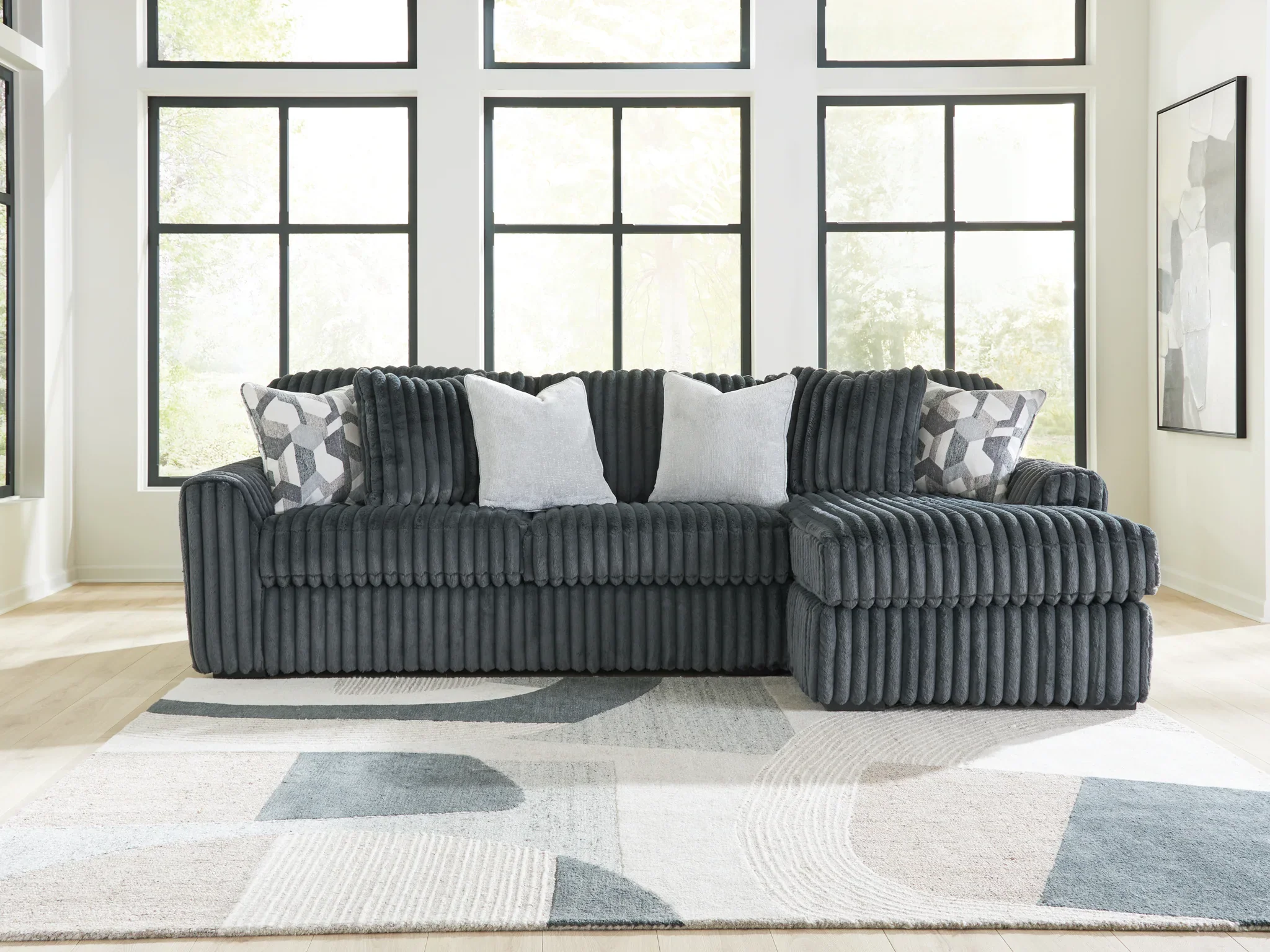 Midnight-Madness - 2-Piece Sectional Sofa With RAF Corner Chaise - Gunmetal - Image 2