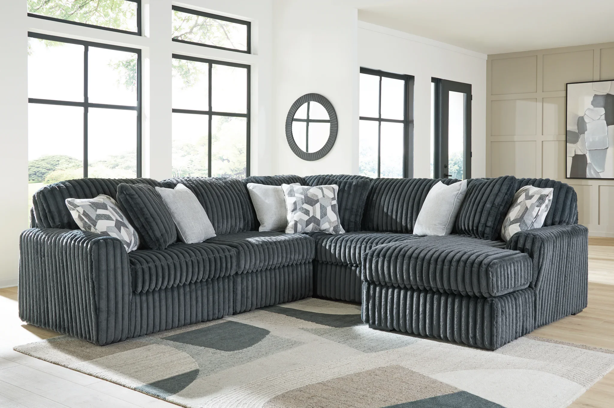 Midnight-Madness - 5-Piece Sectional With RAF Corner Chaise - Gunmetal - Image 2