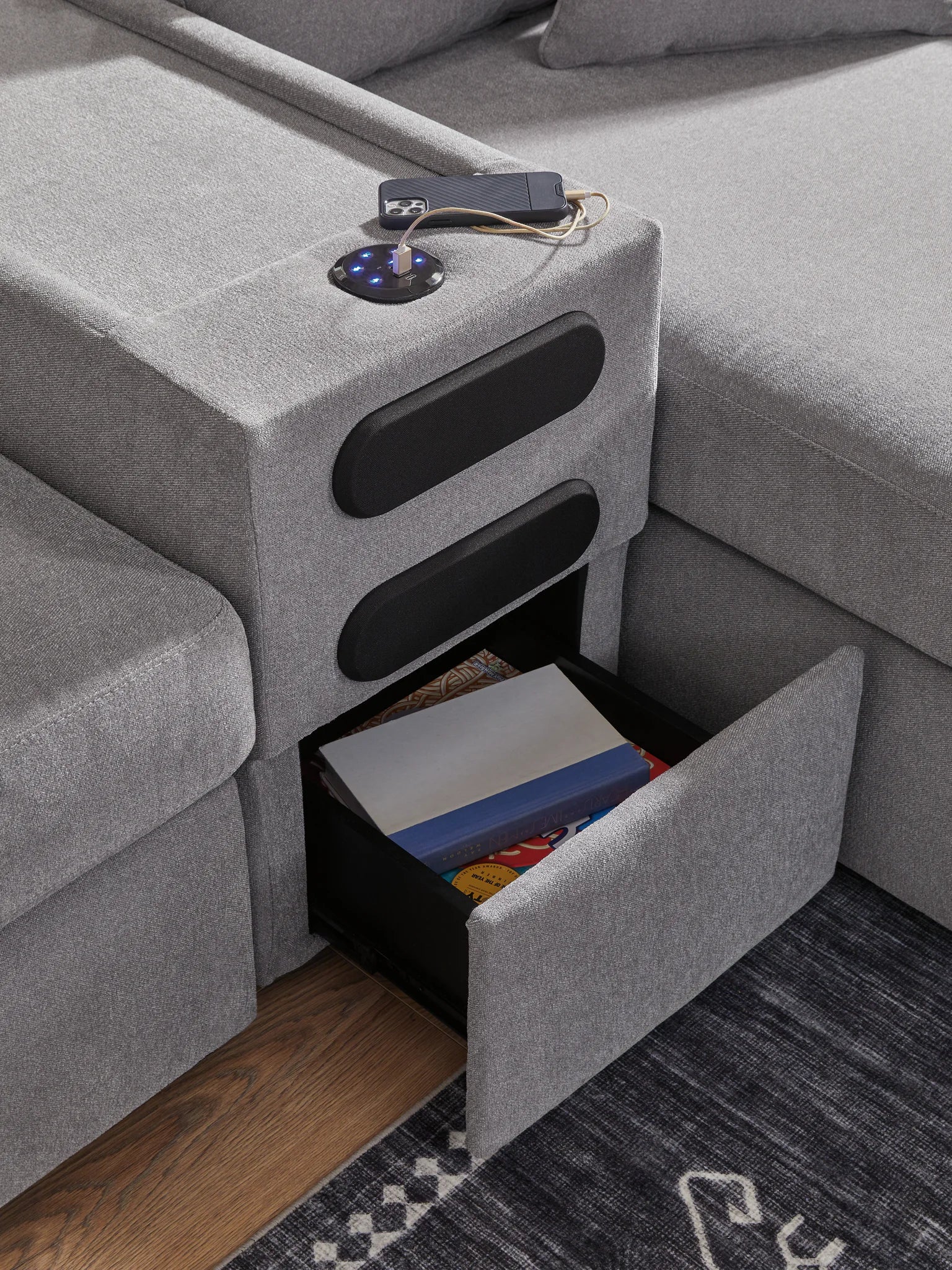 Modmax - Granite - 6-Piece Sectional With Audio System Console And 3 Armless Chairs - Image 5