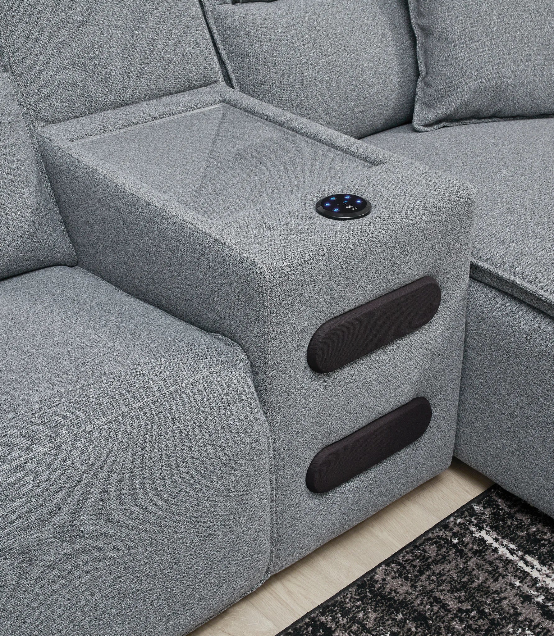 ModMax II - Salt and Pepper - 7-Piece Power Reclining Sectional With 2 Audio Consoles - Image 5