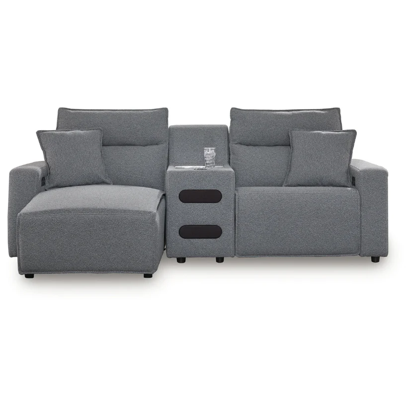 Modmax - Salt And Pepper - 3-Piece Power Reclining Sectional With LAF Chaise And Audio Console
