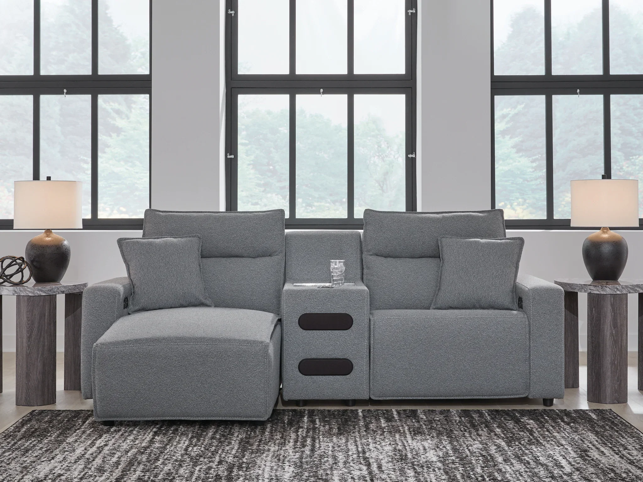 Modmax - Salt And Pepper - 3-Piece Power Reclining Sectional With LAF Chaise And Audio Console - Image 2