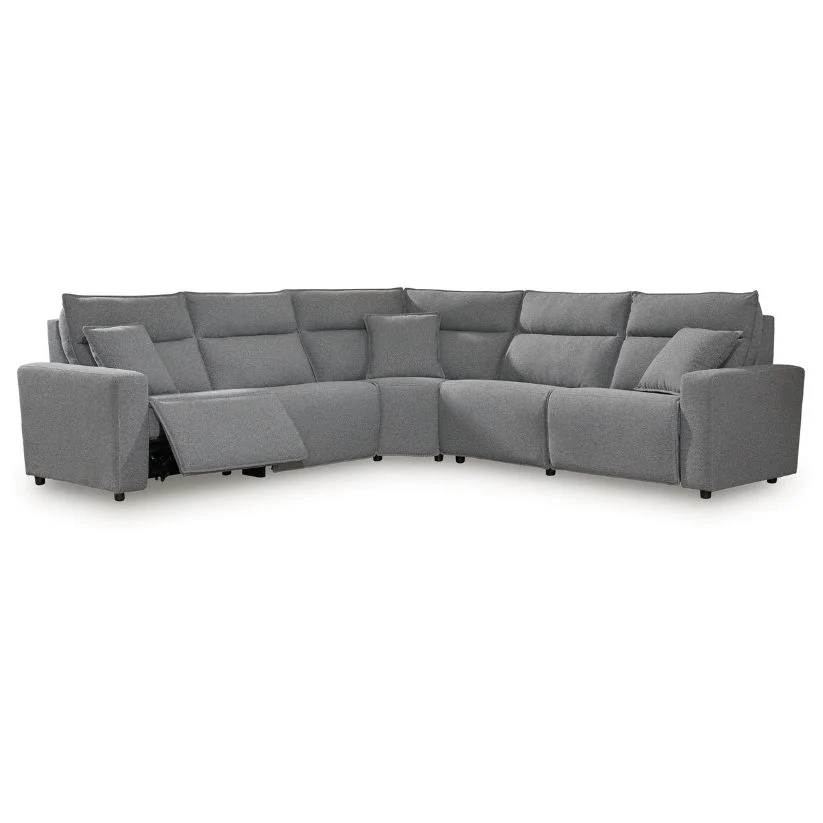 Modmax - Salt And Pepper - 5-Piece Power Reclining Sectional With RAF Zero Wall Power Recliner