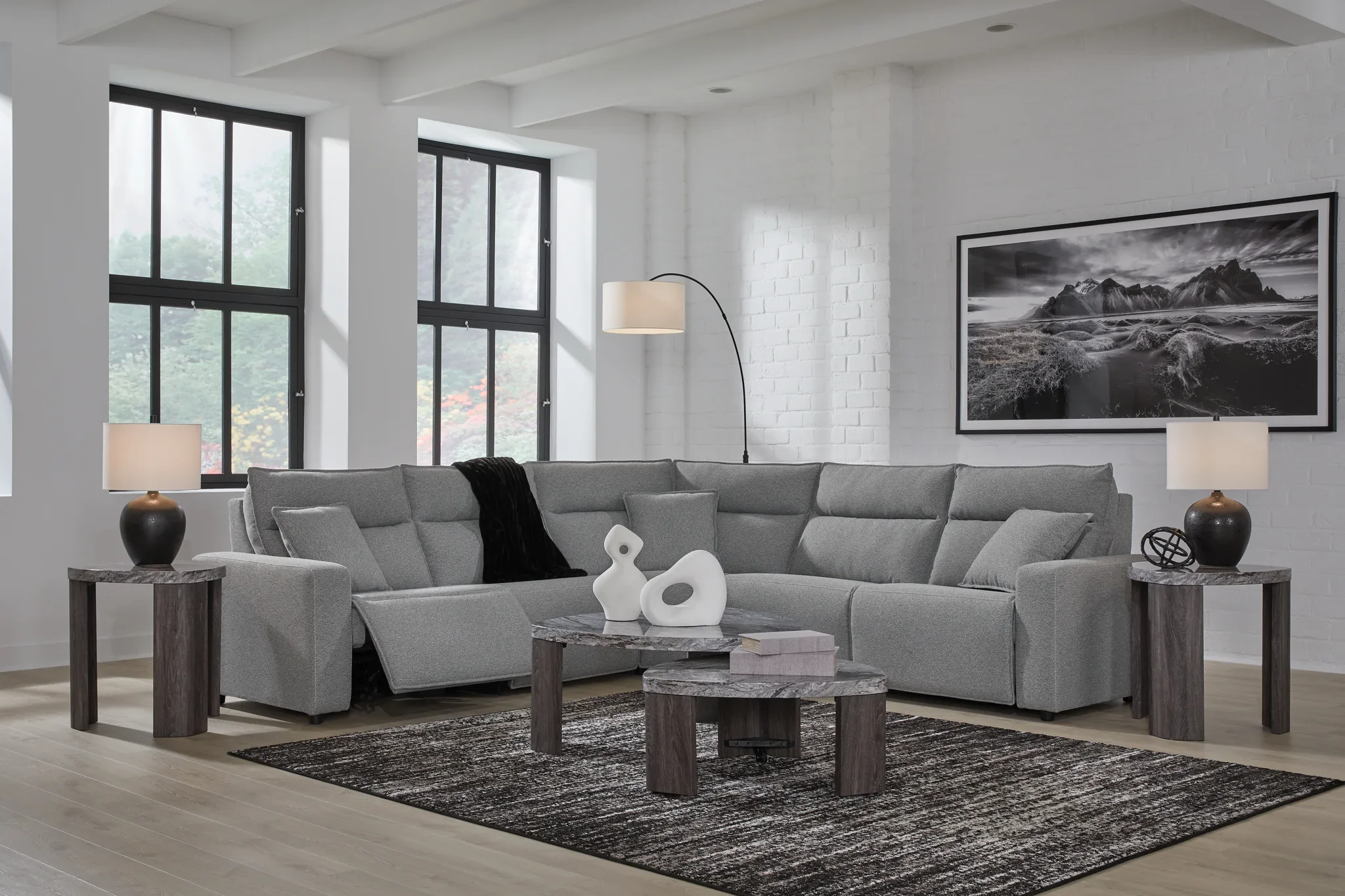 Modmax - Salt And Pepper - 5-Piece Power Reclining Sectional With RAF Zero Wall Power Recliner - Image 3