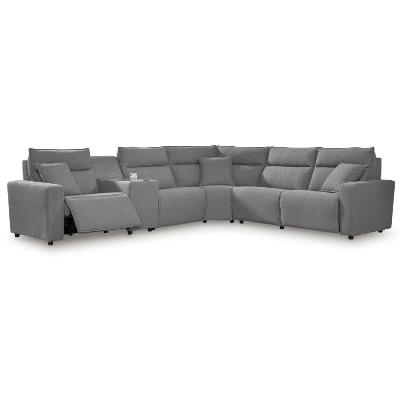 Modmax - Salt And Pepper - 6-Piece Reclining Sectional With Storage Console And With RAF Zero Wall Power Recliner